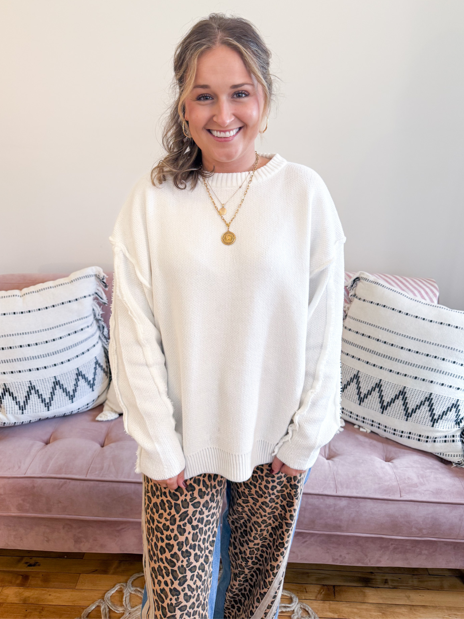 Piper Exposed Seam Sweater - White - The Collective Rose