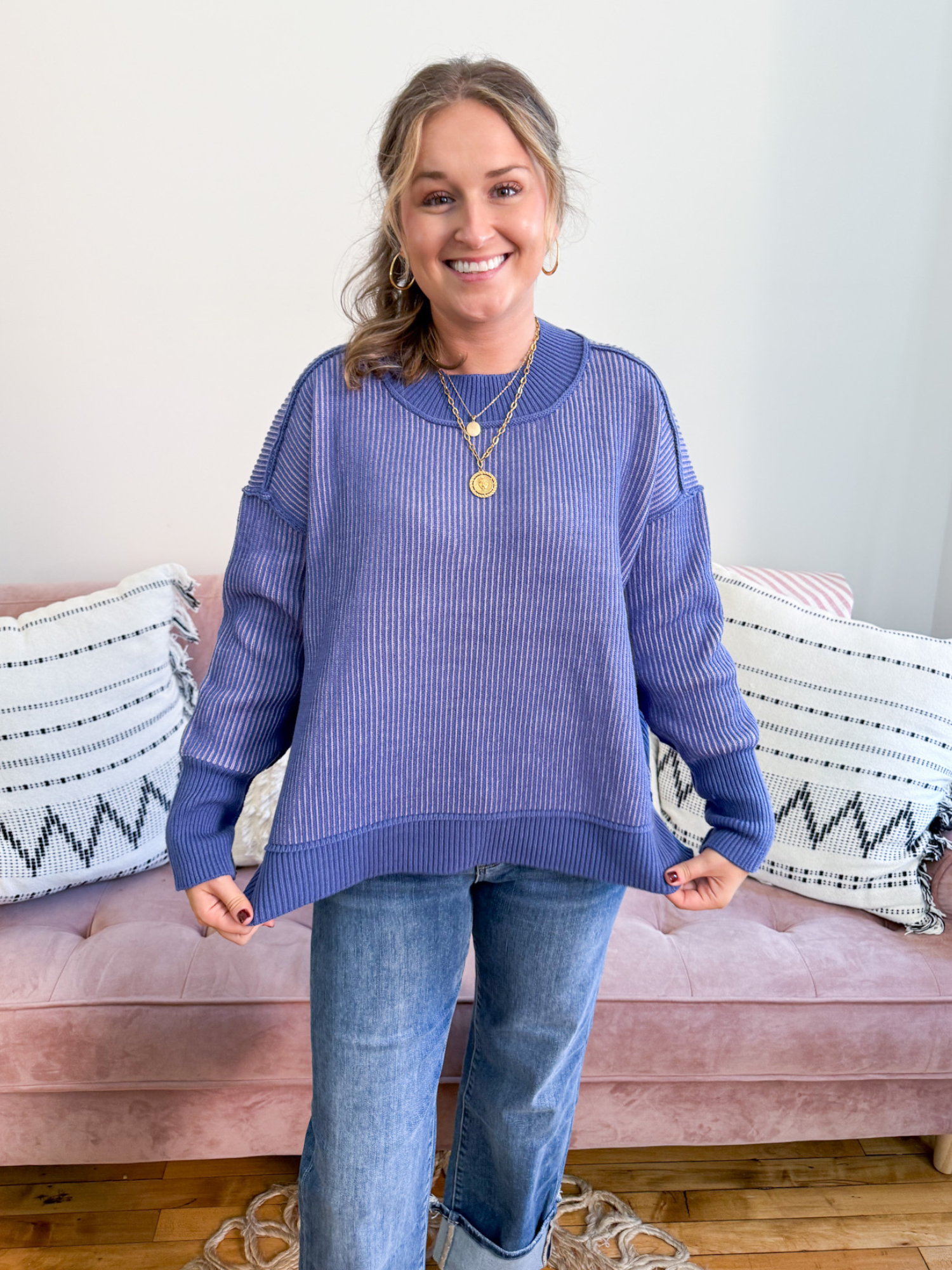 Blueberry Two Tone Sweater - The Collective Rose