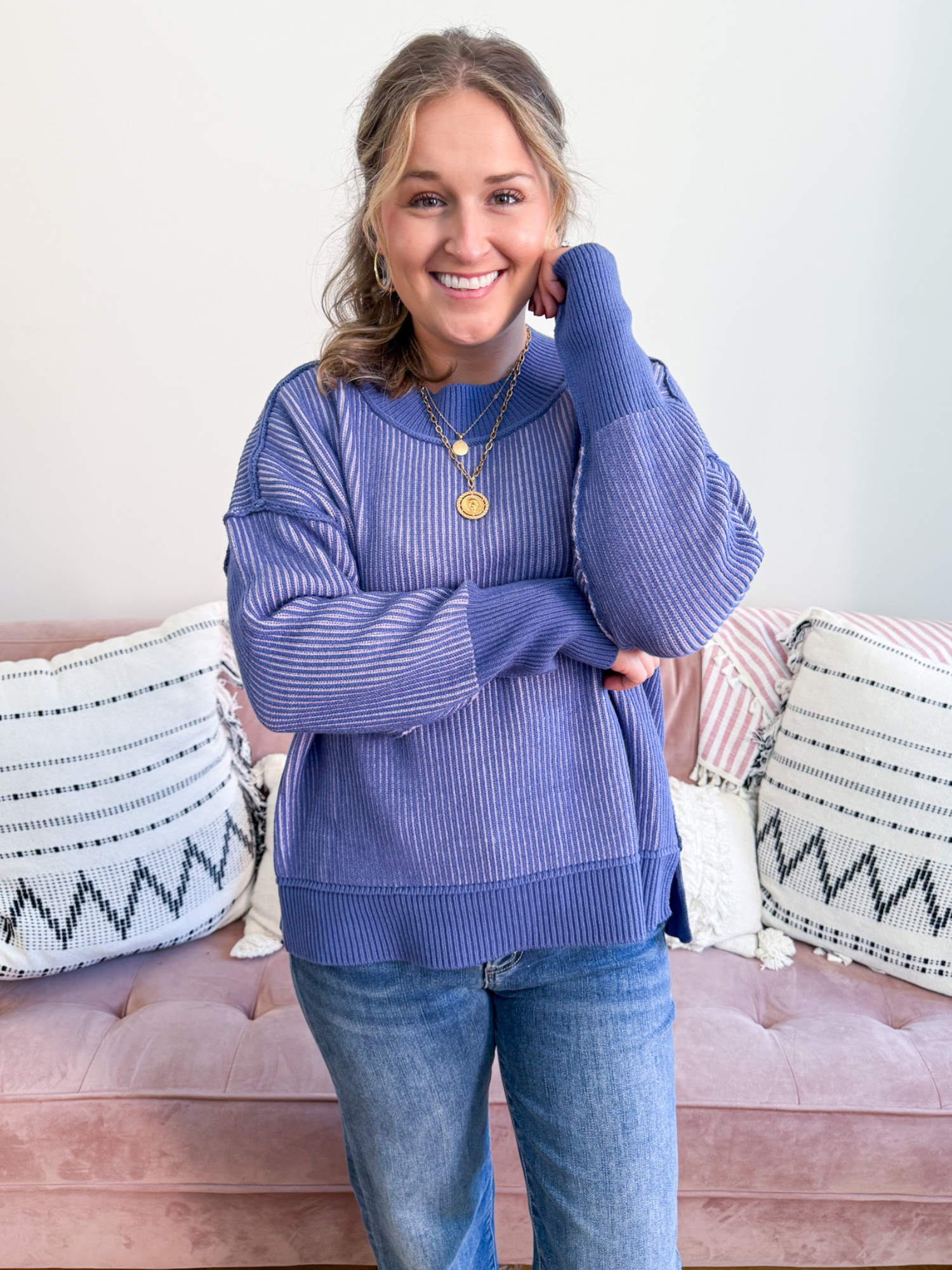 Blueberry Two Tone Sweater - The Collective Rose