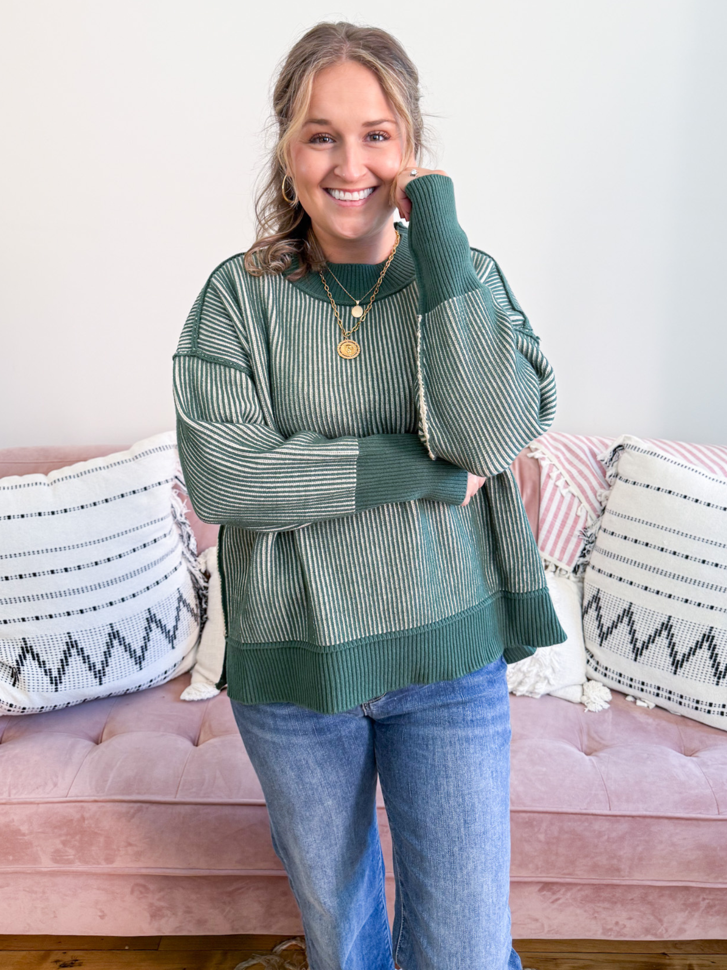 Evergreen Two Tone Sweater - The Collective Rose