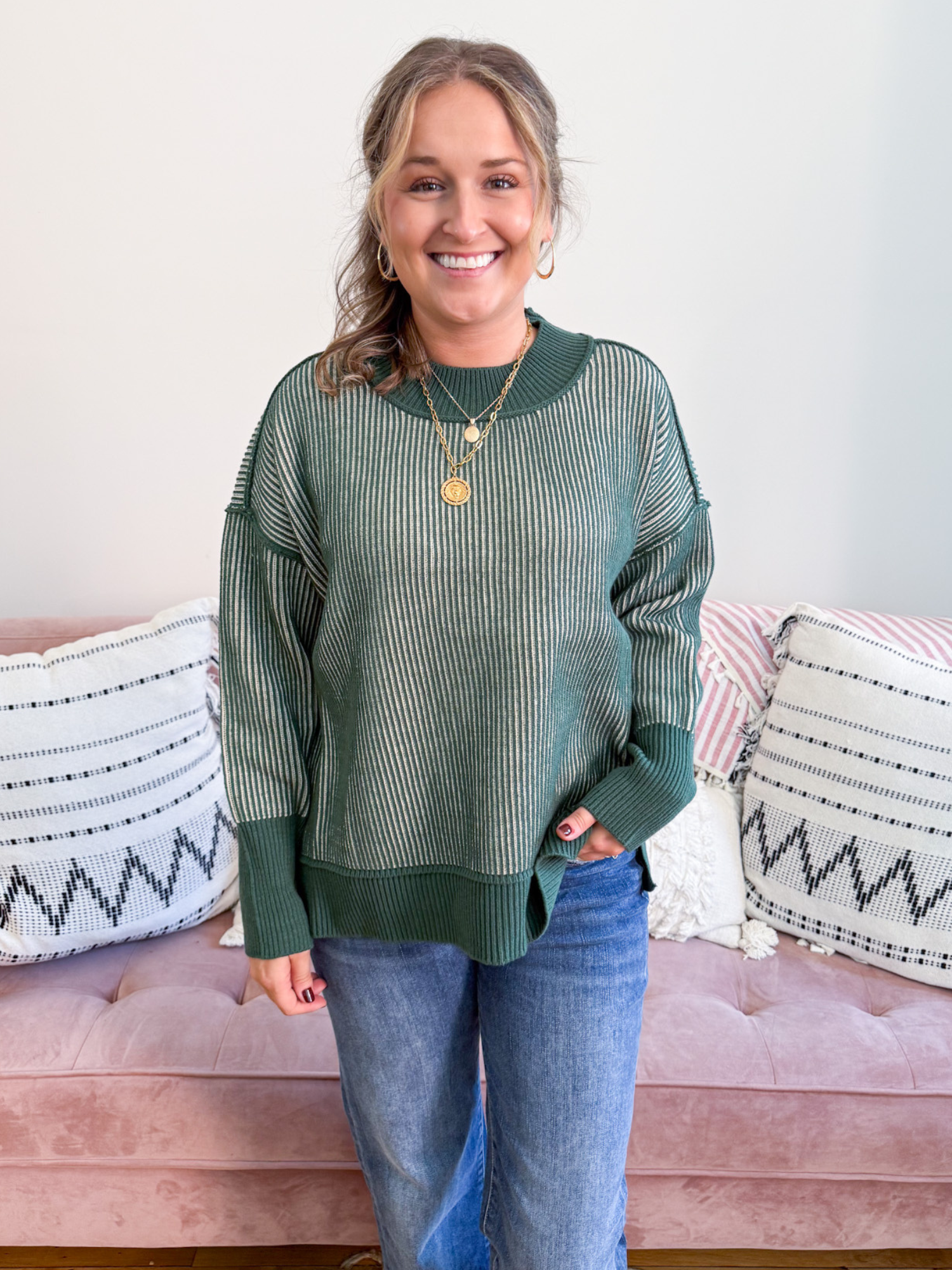 Evergreen Two Tone Sweater - The Collective Rose