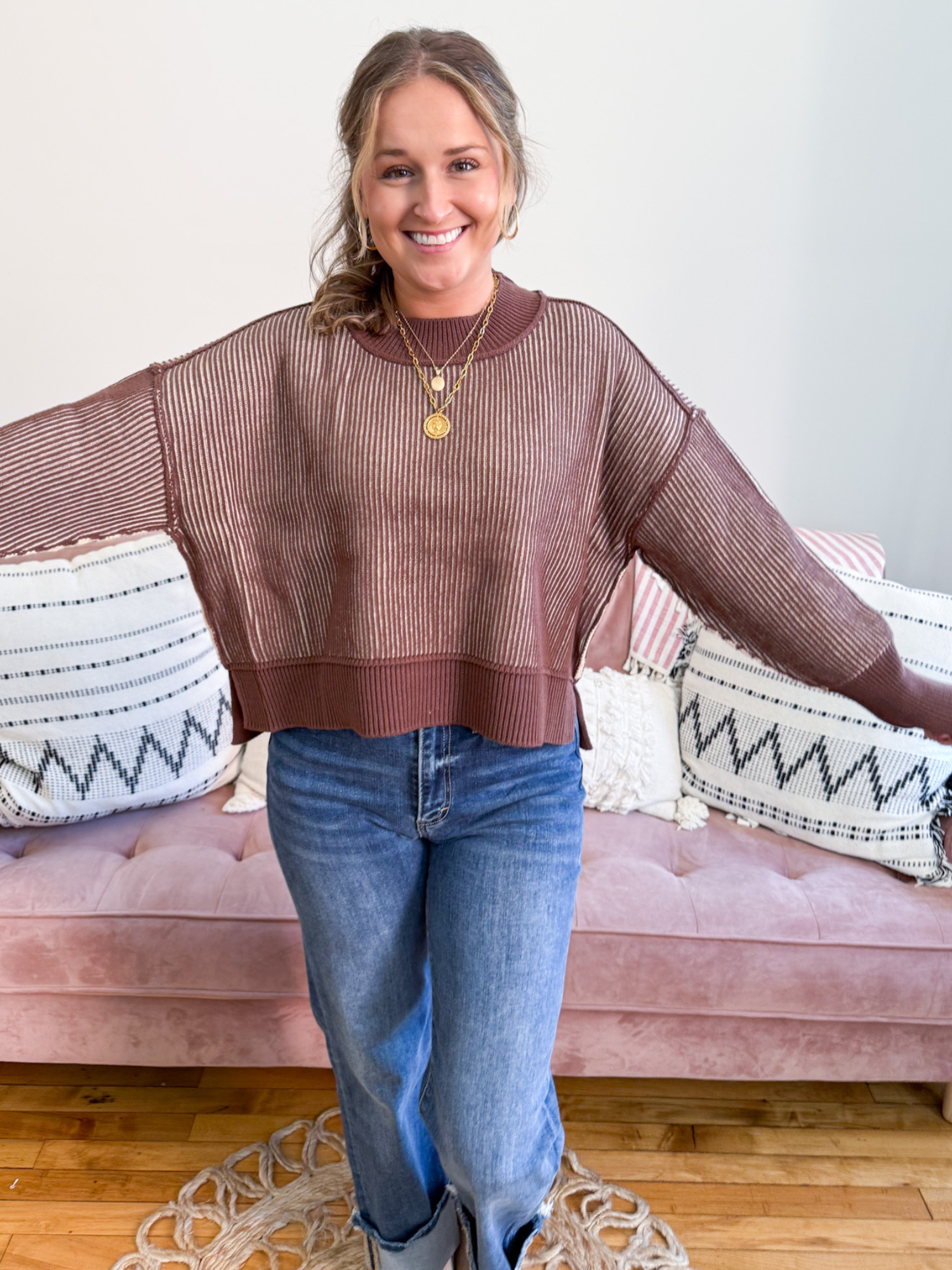 Mocha Two Tone Sweater - The Collective Rose