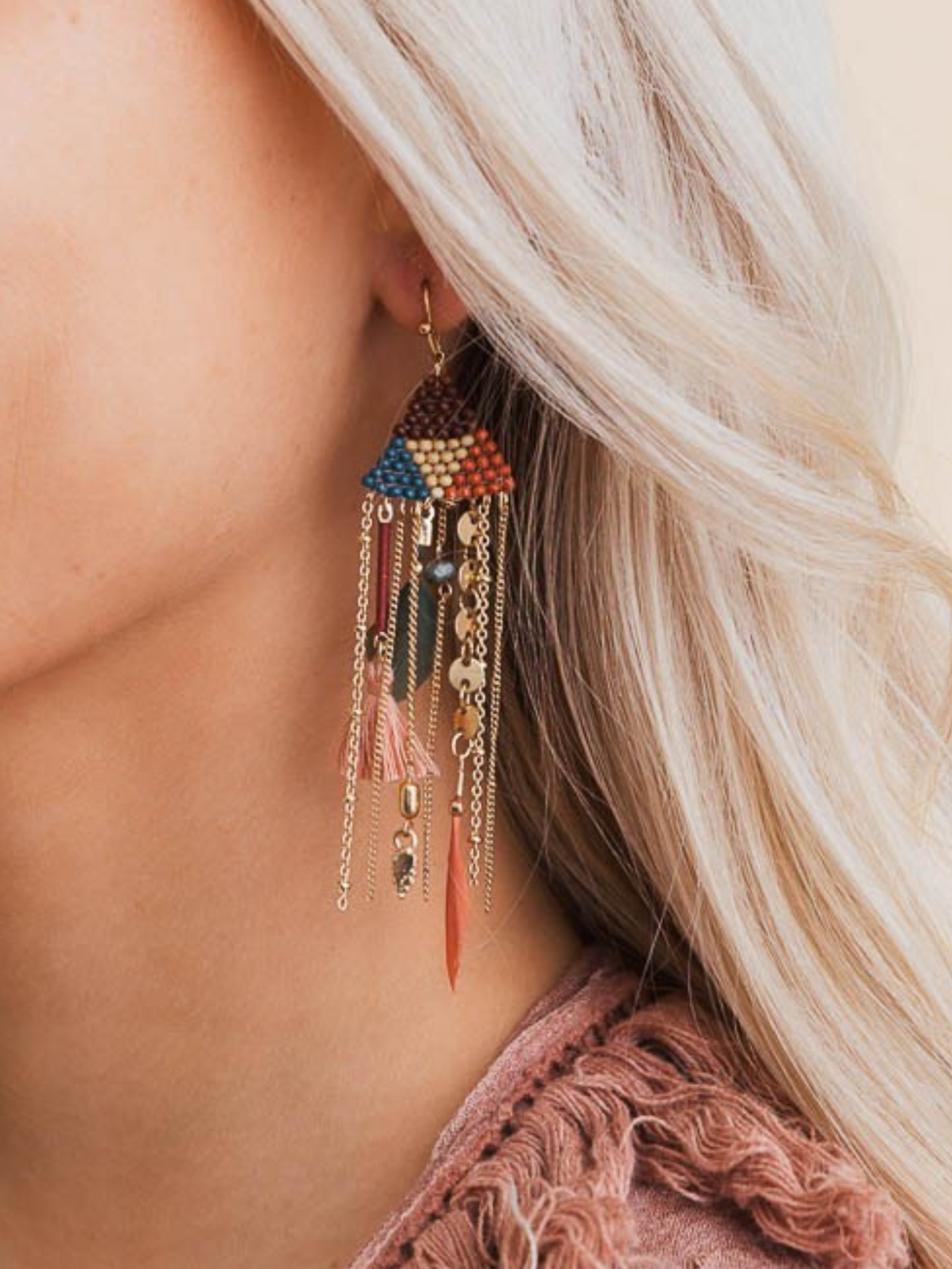 Beaded Feather Cascade Earrings - The Collective Rose