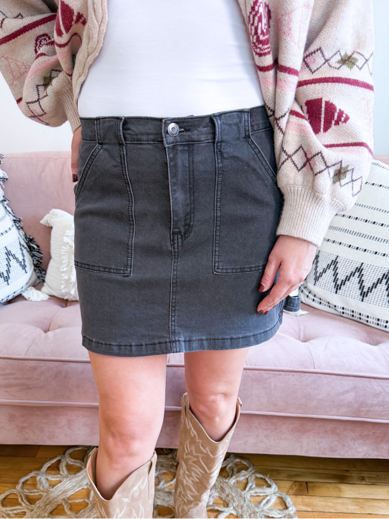 Bianca Denim Cargo Mini Skirt - The Collective Rose