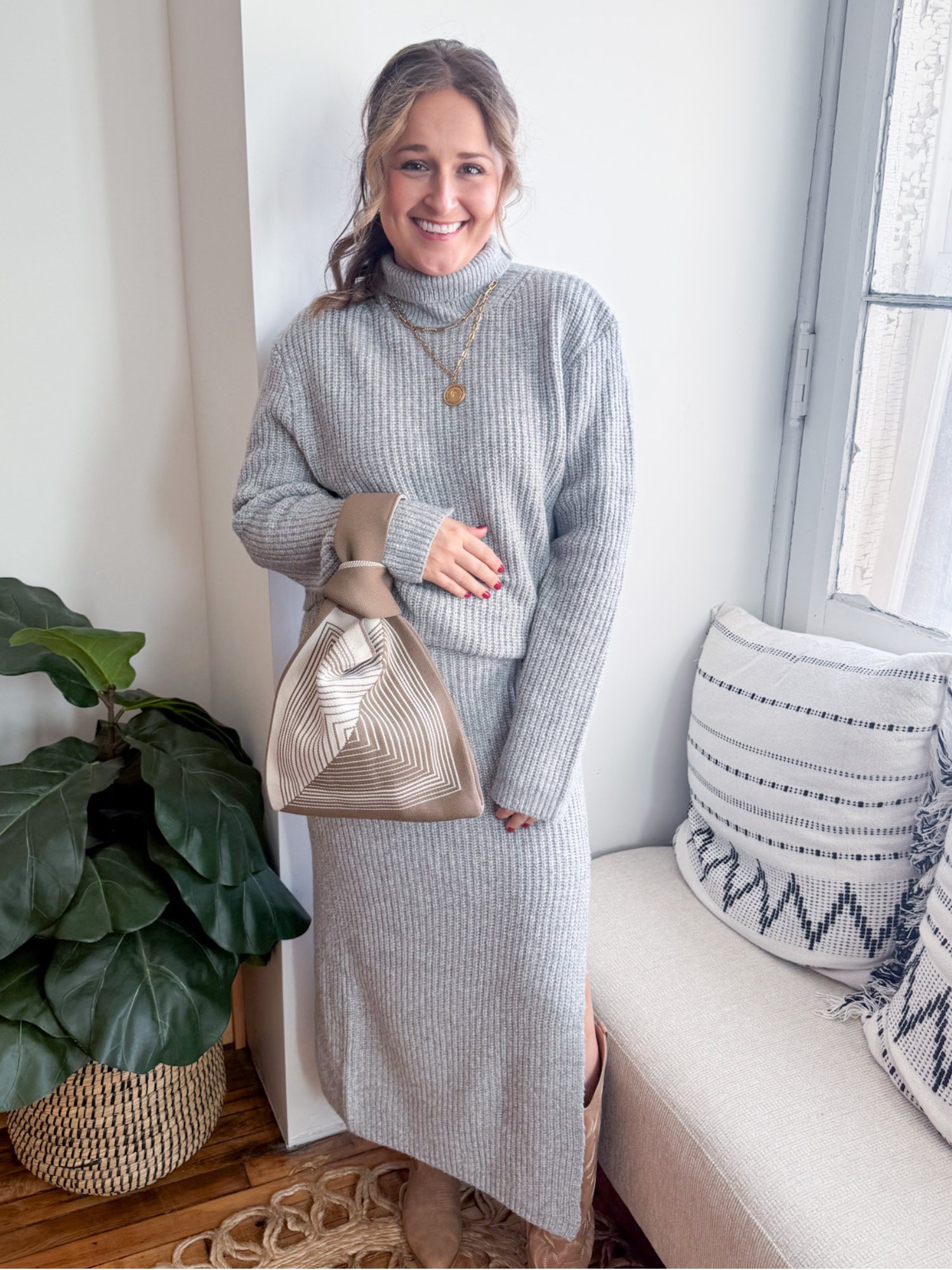 Labyrinth Washable Knot Bag - Beige - The Collective Rose