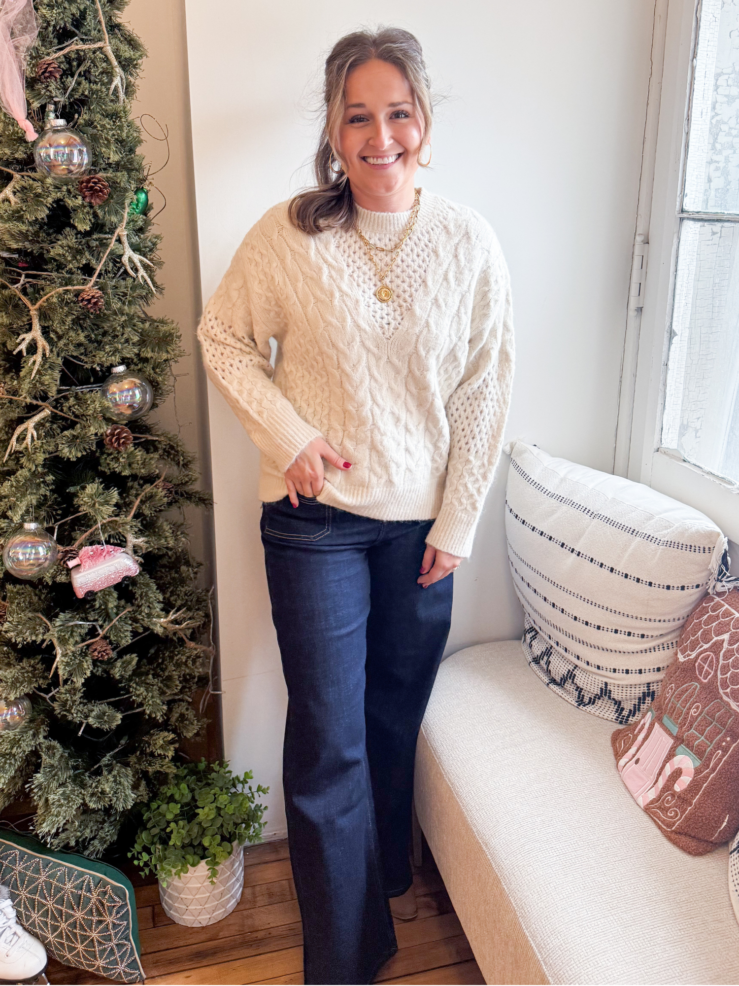 Brooklyn Cable Knit Mix Sweater - The Collective Rose