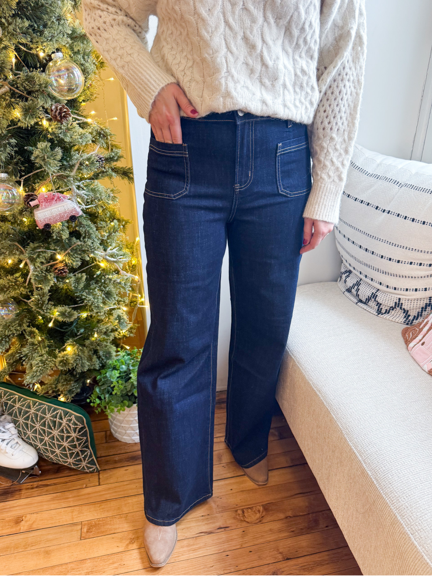 High Rise Wide Leg Dark Wash Jeans - The Collective Rose