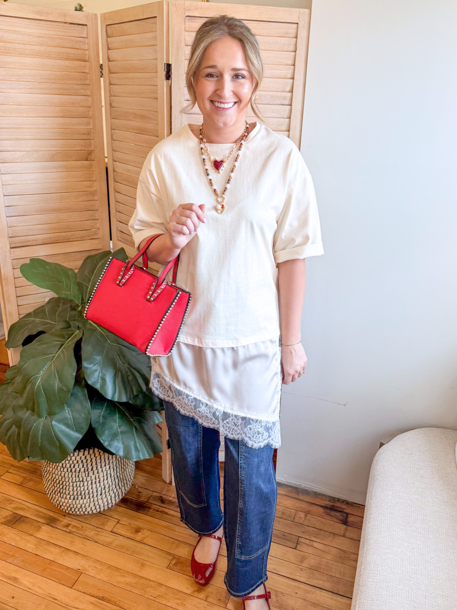 Hazel Lace Trim Tee - Off White - The Collective Rose