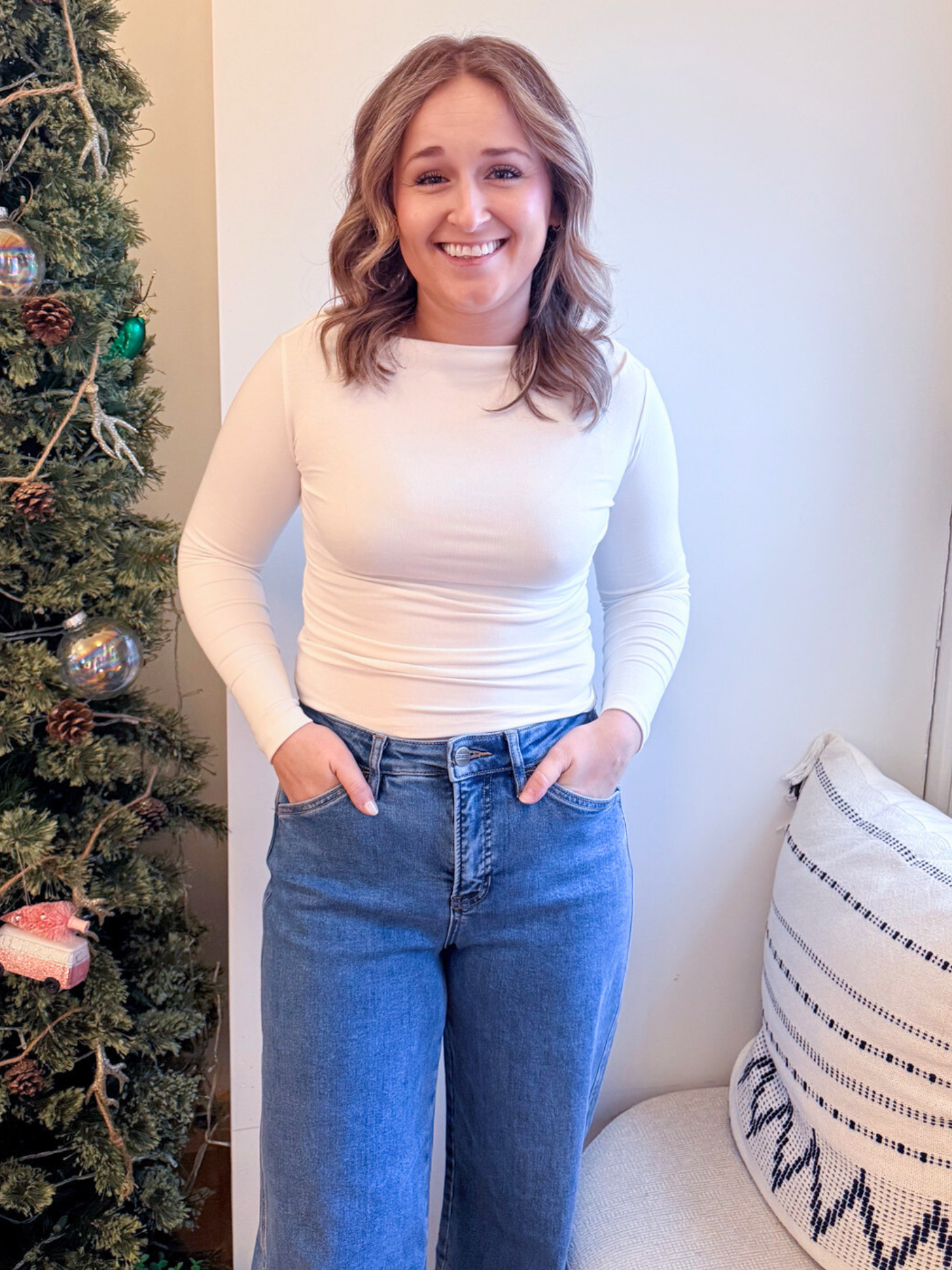 Essential Boat Neck Long Sleeve - White - The Collective Rose