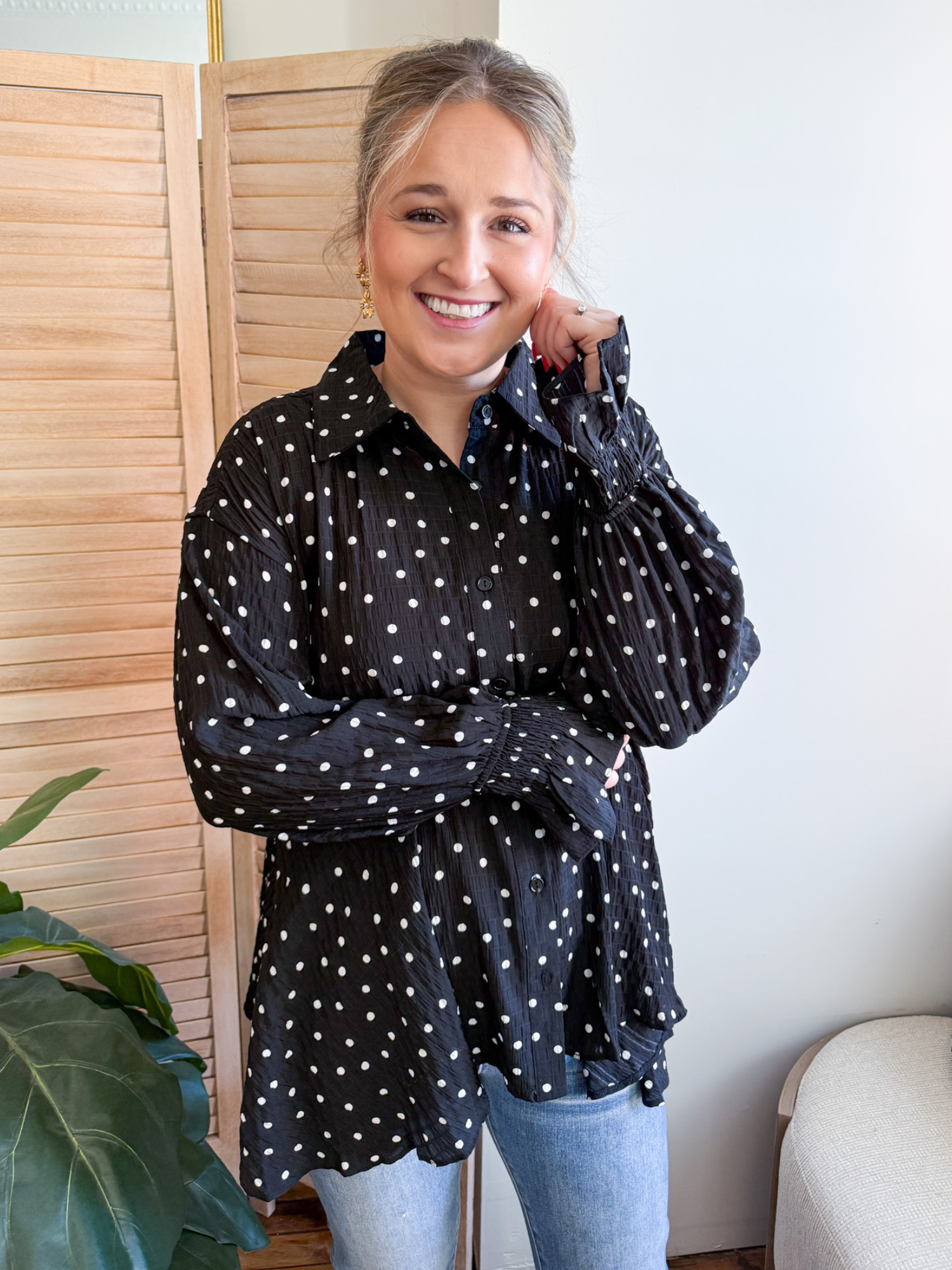 Emilia Polka Dot Hi Lo Blouse - The Collective Rose