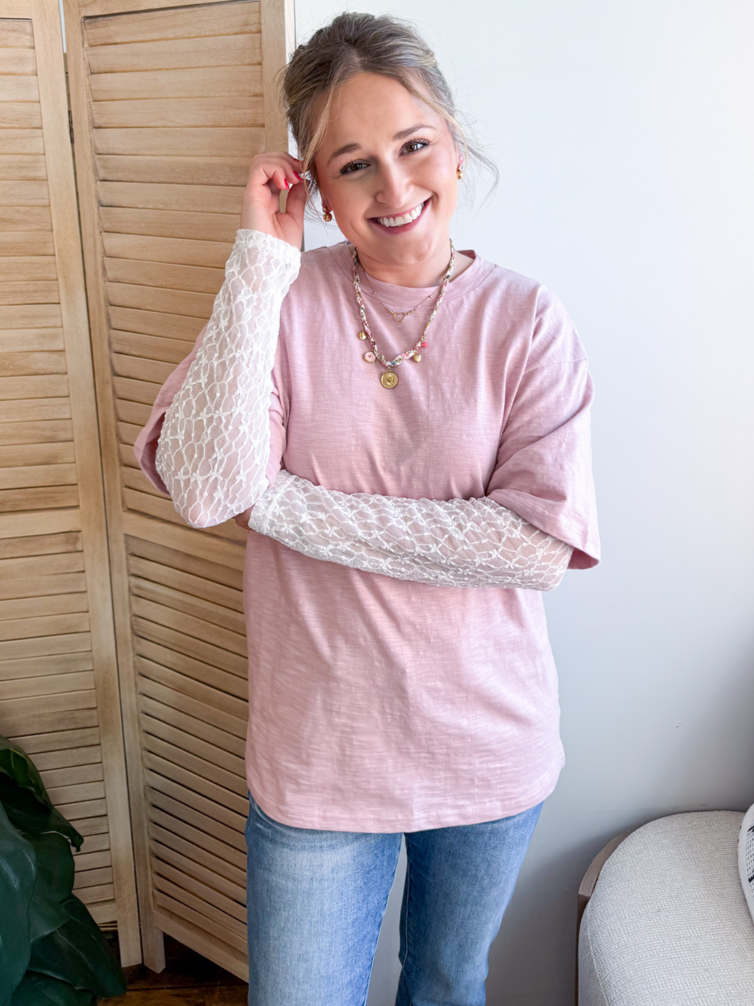 Lili Lace Twofer T-Shirt - Mauve - The Collective Rose