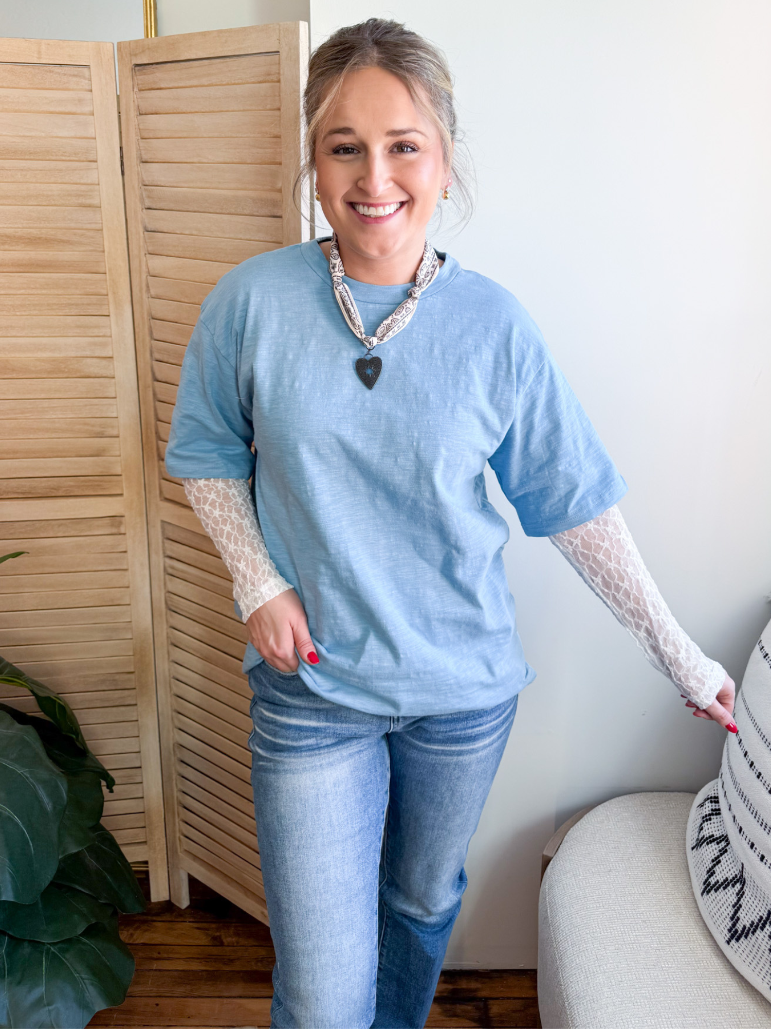 Lili Lace Twofer T-Shirt - Sky Blue - The Collective Rose