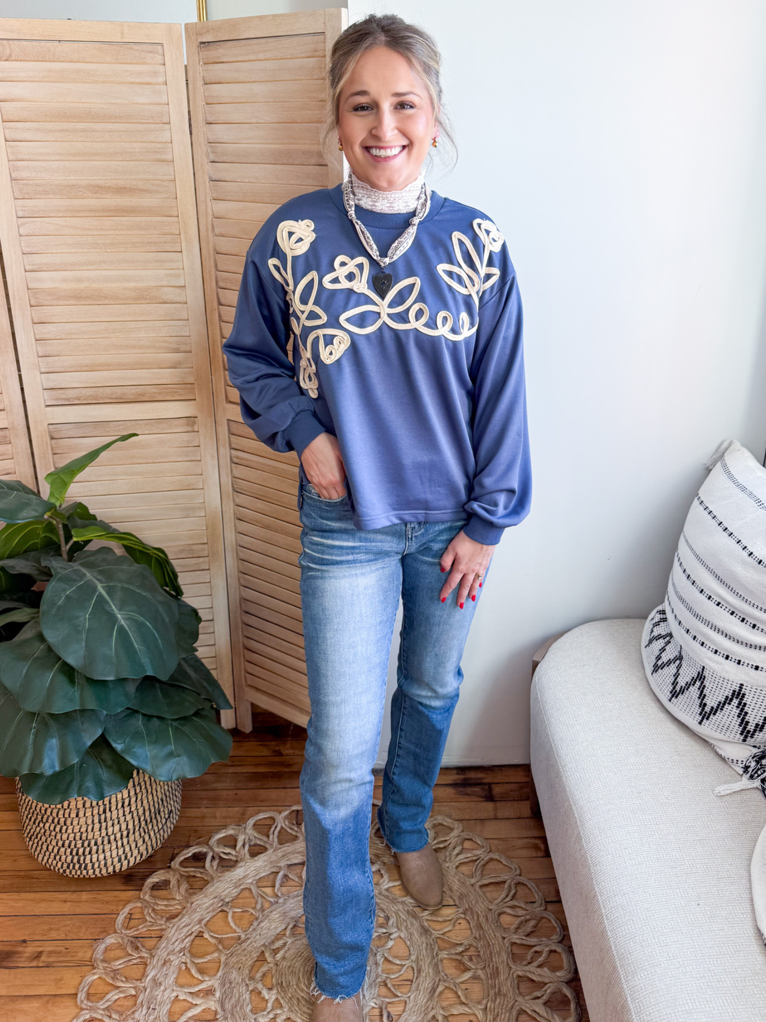 Calista Floral Embroidered Sweatshirt - The Collective Rose