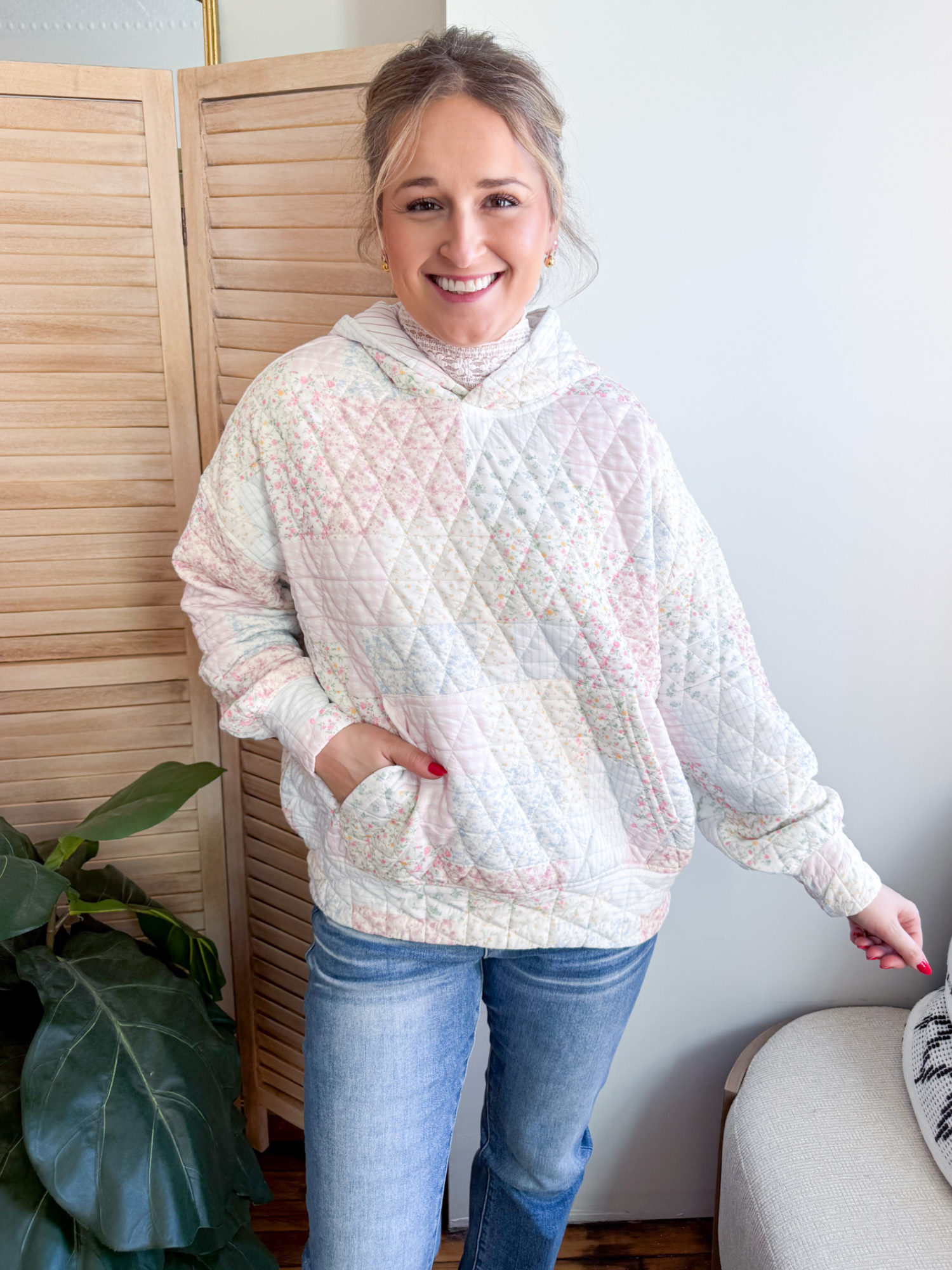 Layla Quilted Floral Hoodie - The Collective Rose