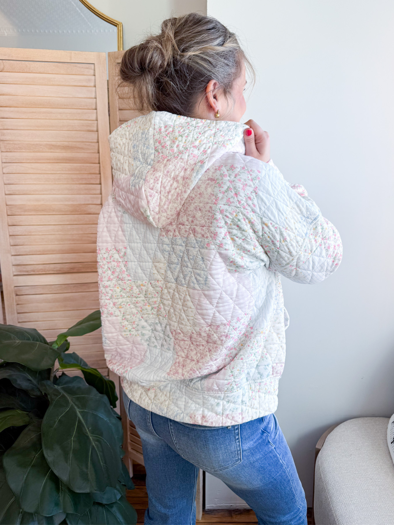 Layla Quilted Floral Hoodie - The Collective Rose