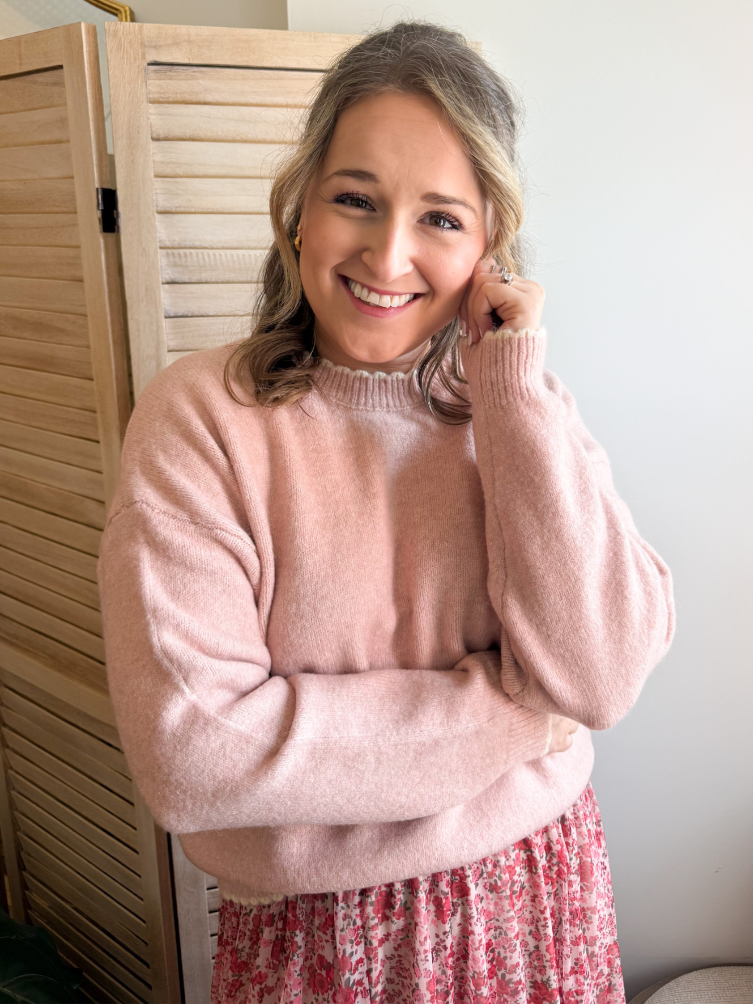 Celina Contrast Trim Scalloped Sweater - The Collective Rose