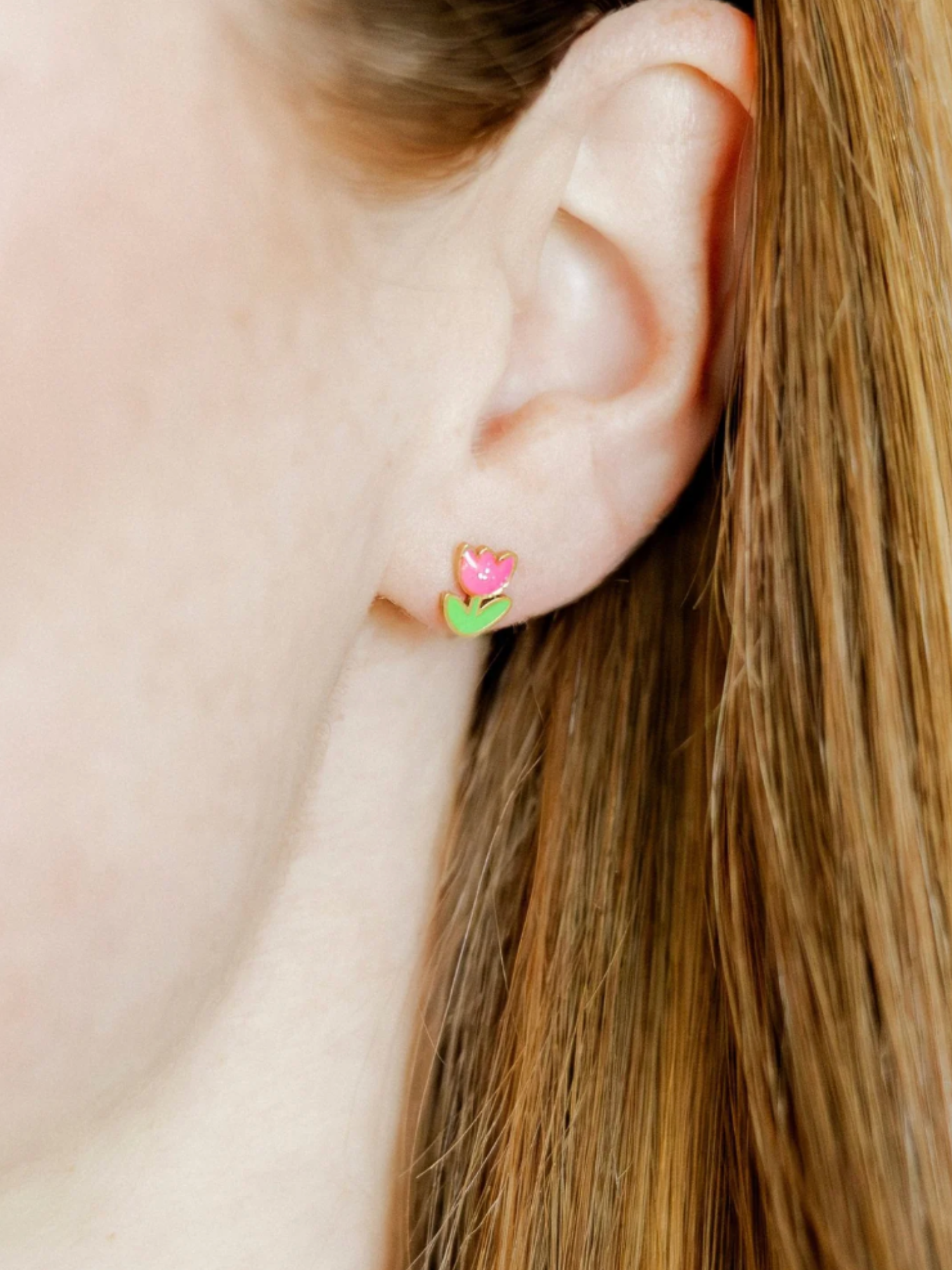Pink Tulip Screwback Stud Earrings - The Collective Rose