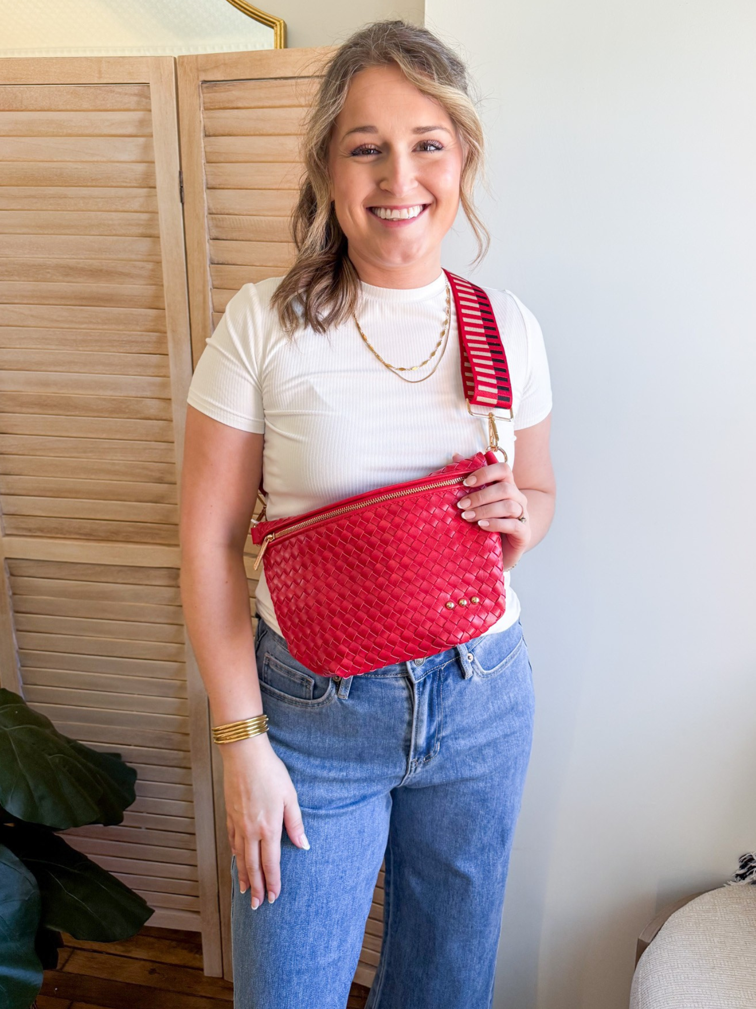 Westlyn Woven Bum Bag - Cherry Red - The Collective Rose