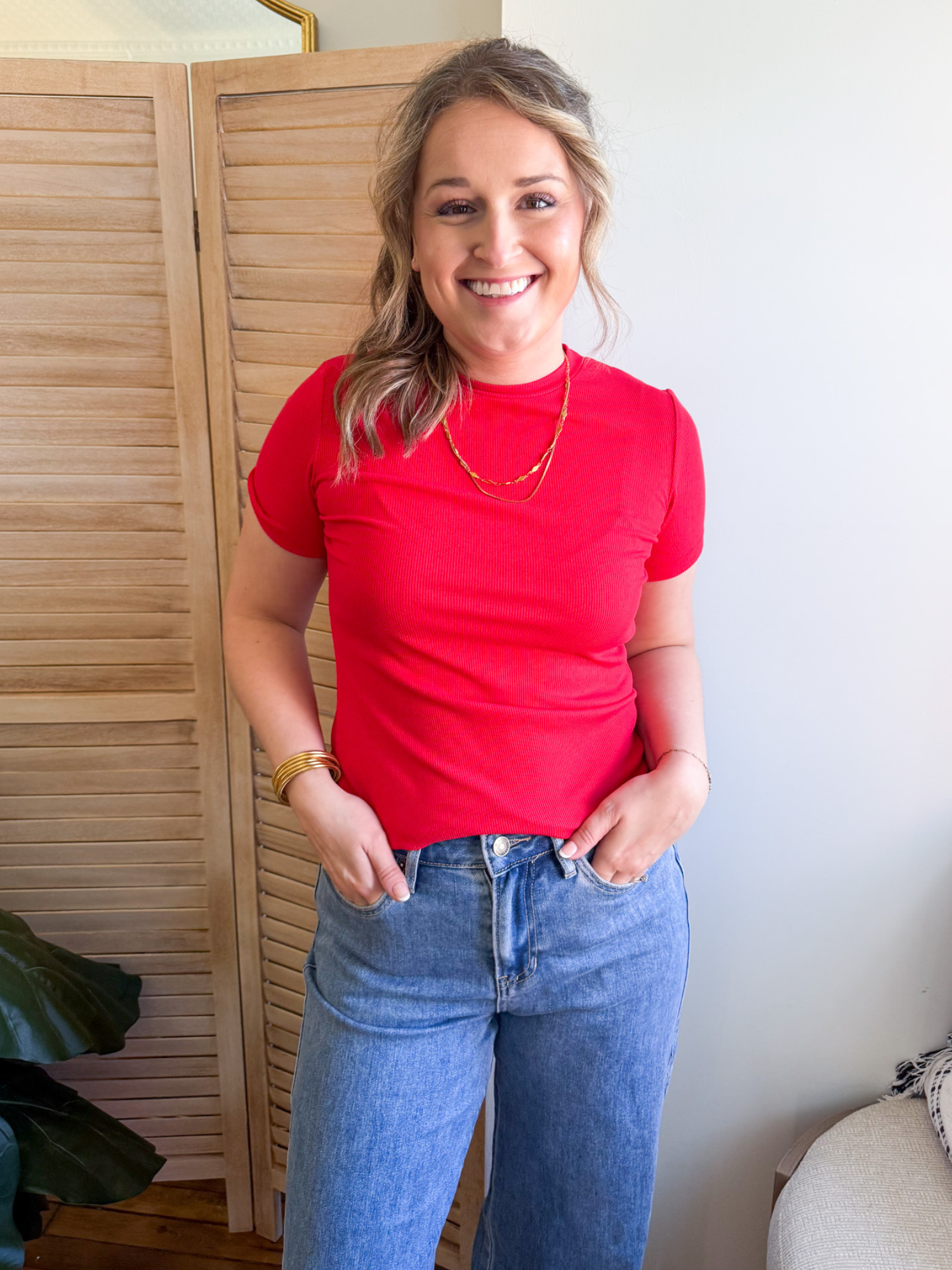 Essential Short Sleeve Ribbed Tee - Poppy Red - The Collective Rose