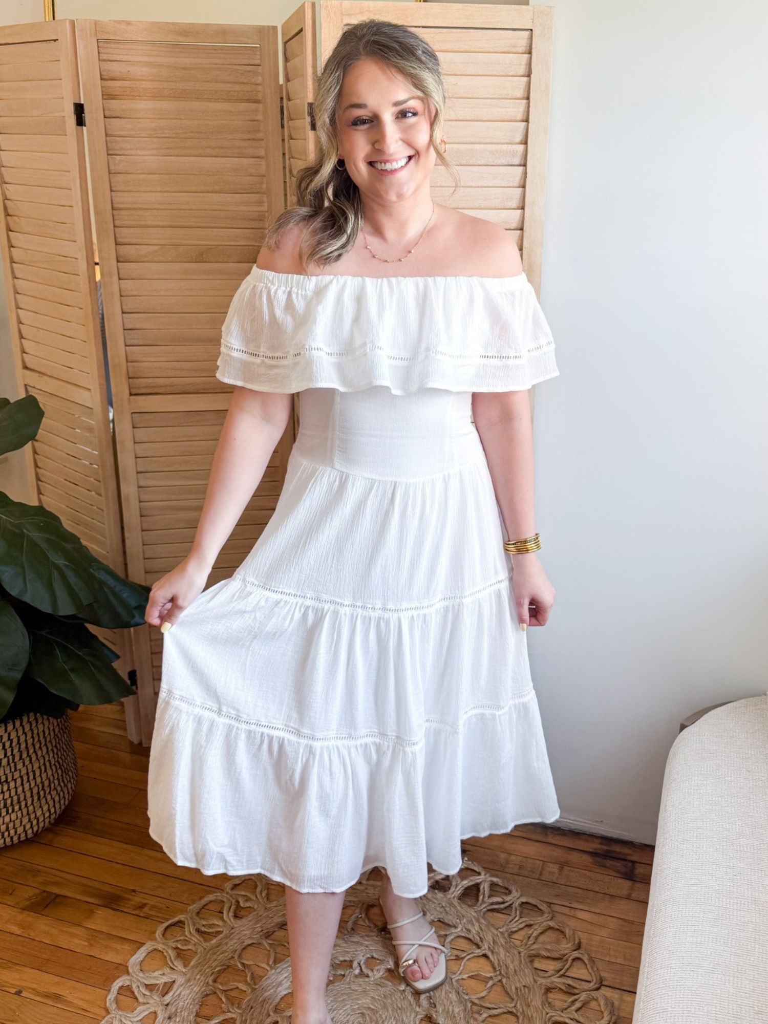 Kira Off The Shoulder Tiered Midi Dress - The Collective Rose