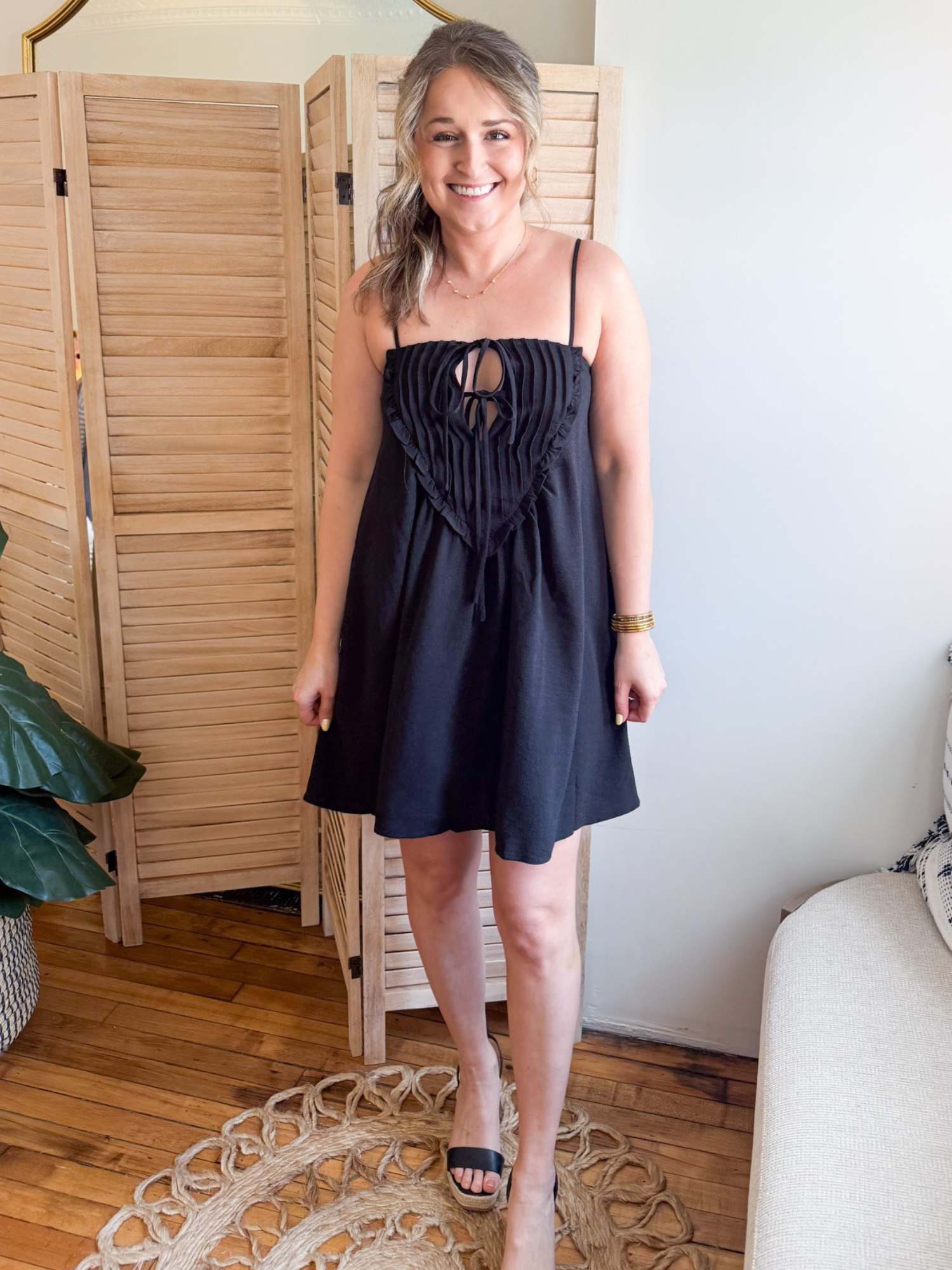 Laurel Tie Front Mini Dress - Black - The Collective Rose