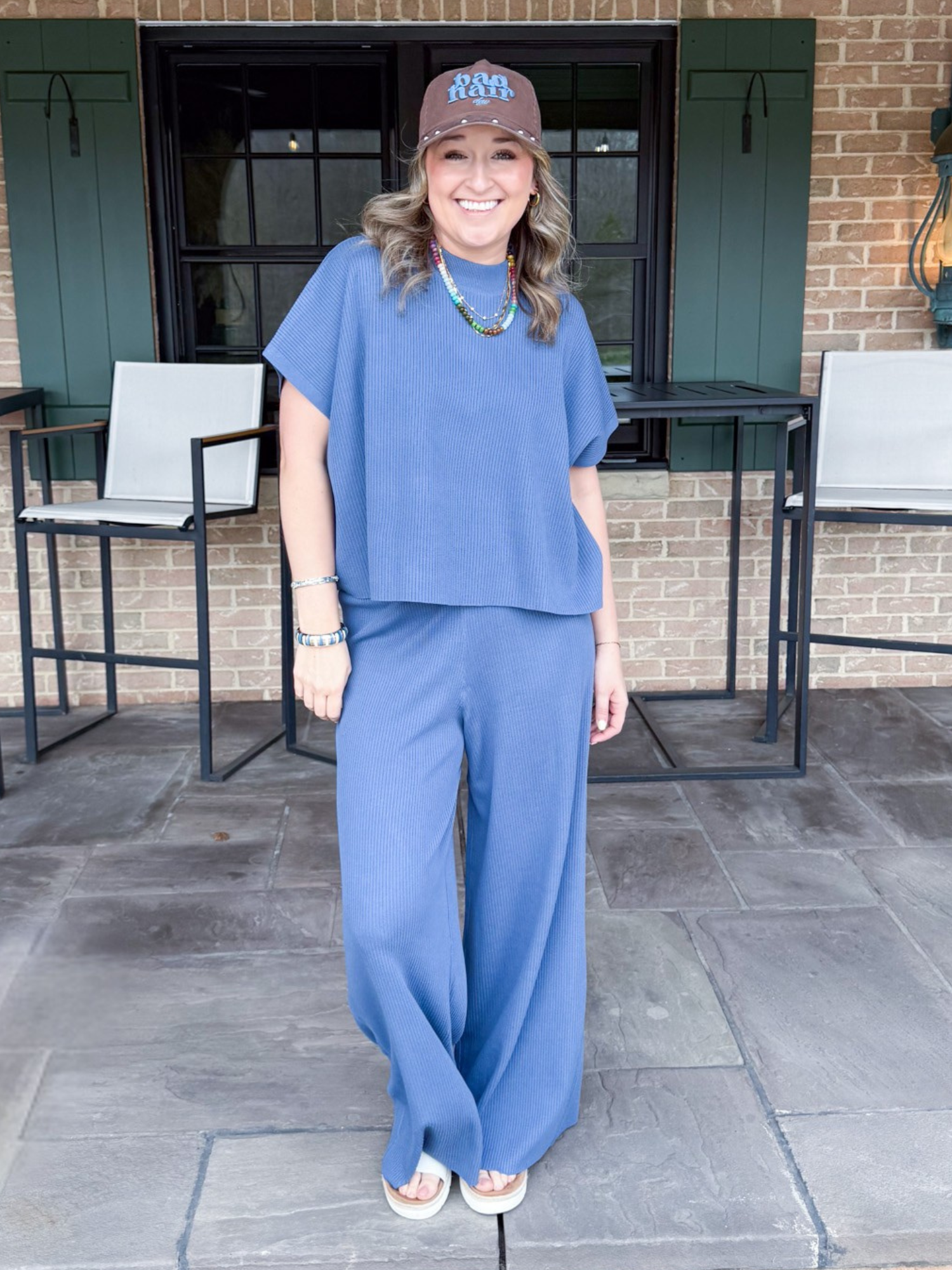 Mable Short Sleeve Ribbed Top - Dusty Blue - The Collective Rose
