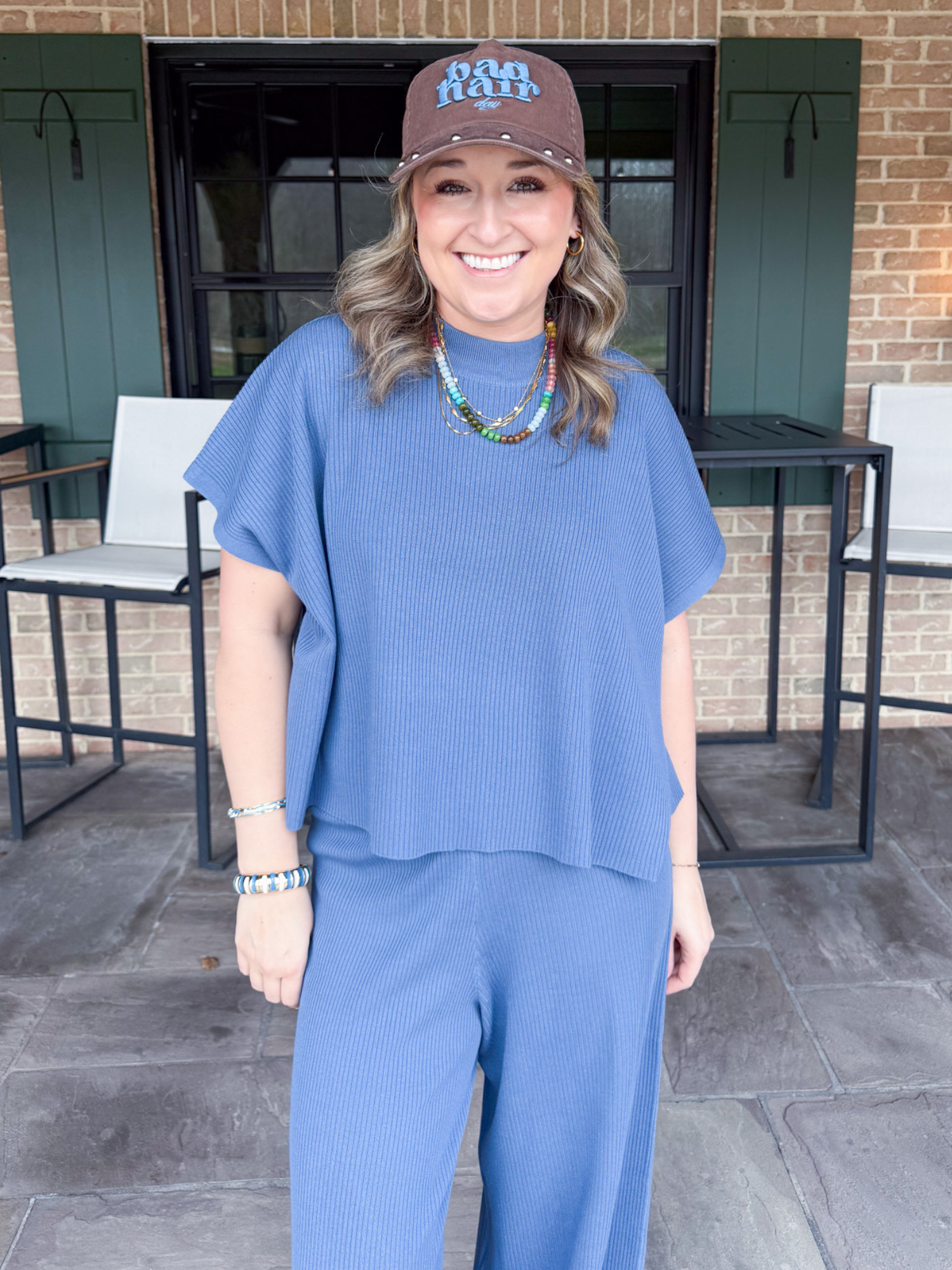 Mable Short Sleeve Ribbed Top - Dusty Blue - The Collective Rose