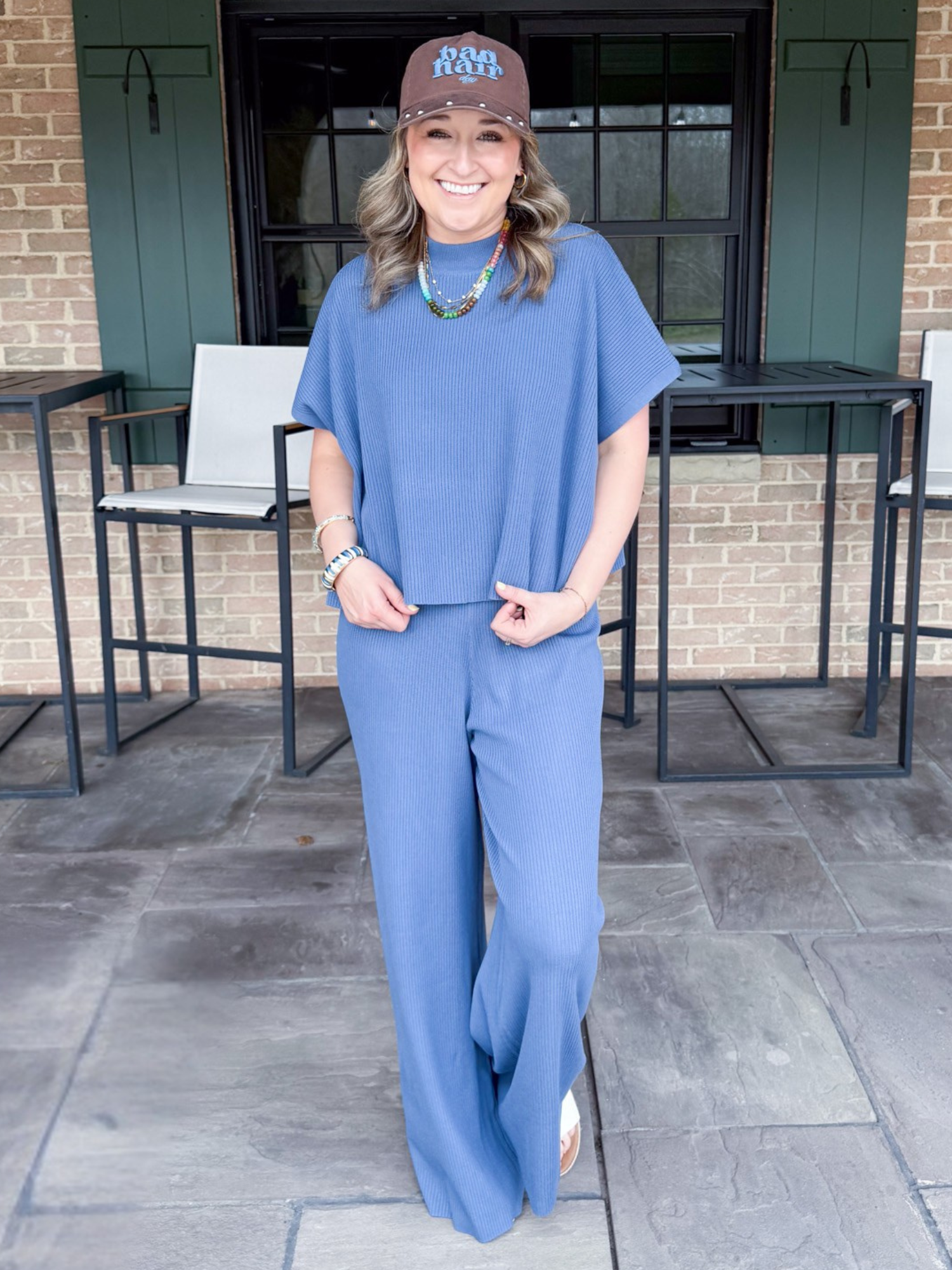 Mable Short Sleeve Ribbed Top - Dusty Blue - The Collective Rose