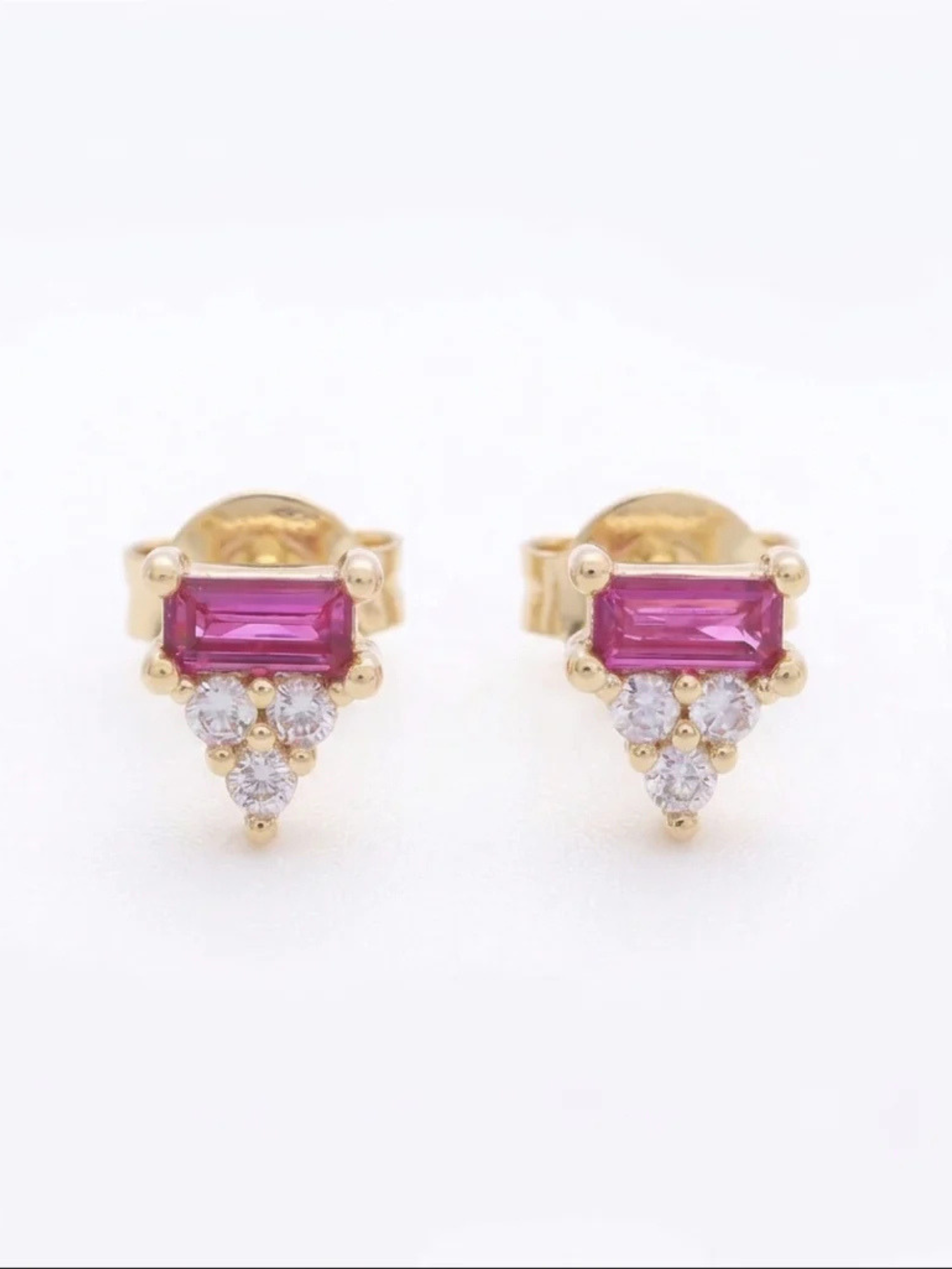 Pink Baguette CZ Stud Earrings - The Collective Rose