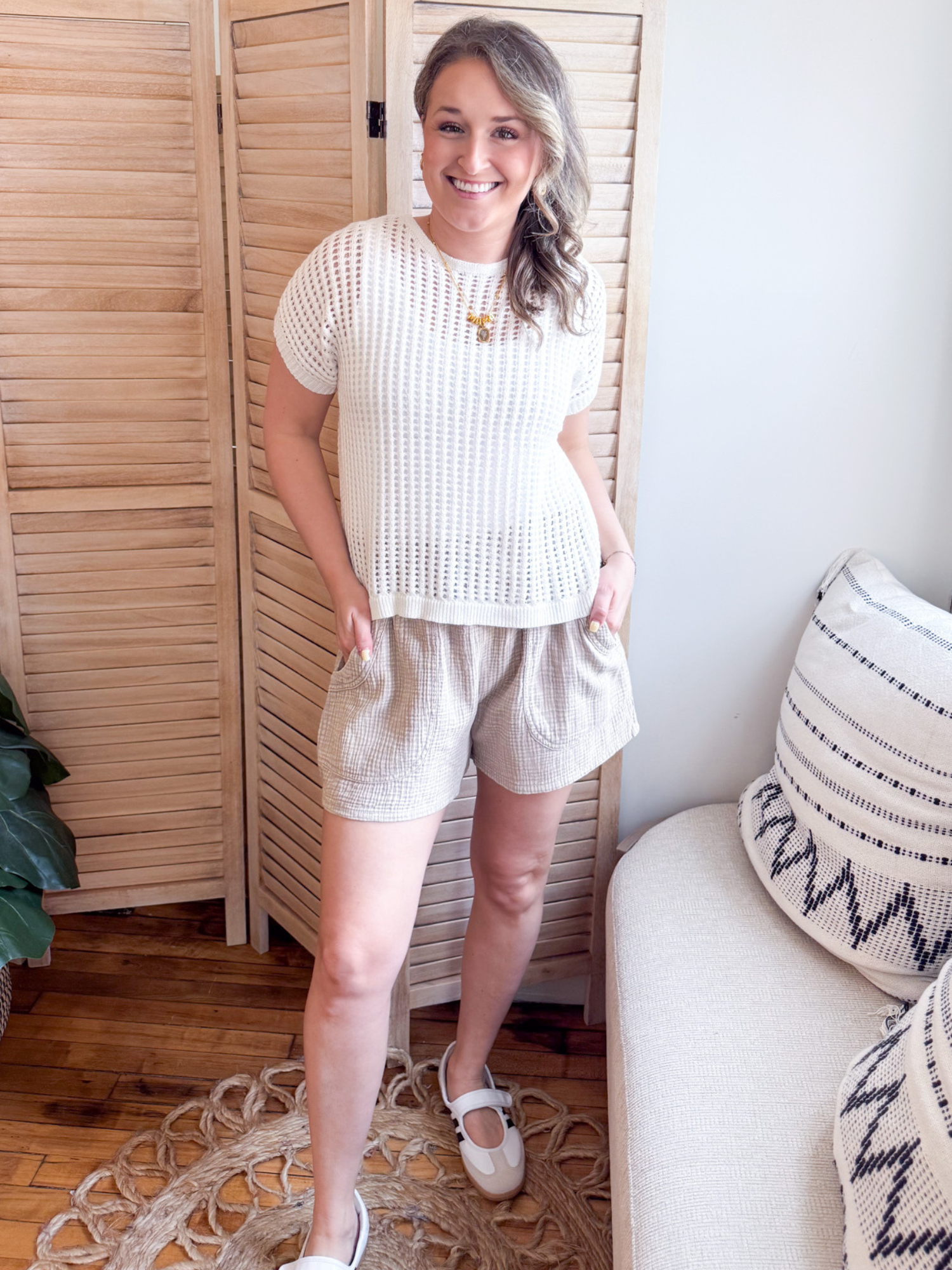 Darcy Open Knit Short Sleeve Sweater - Ivory - The Collective Rose