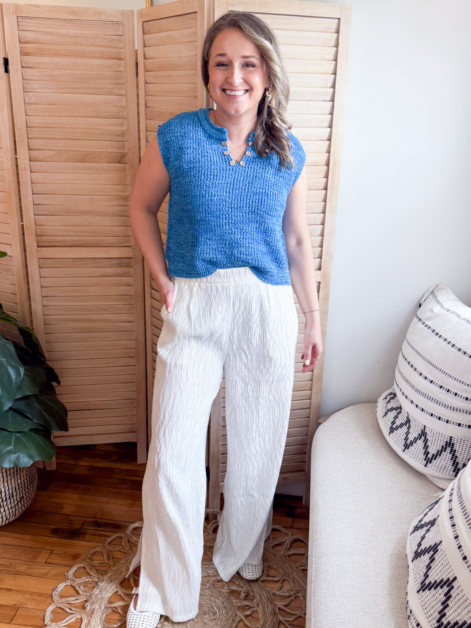 Addison Split Neck Sweater Vest - Blue - The Collective Rose