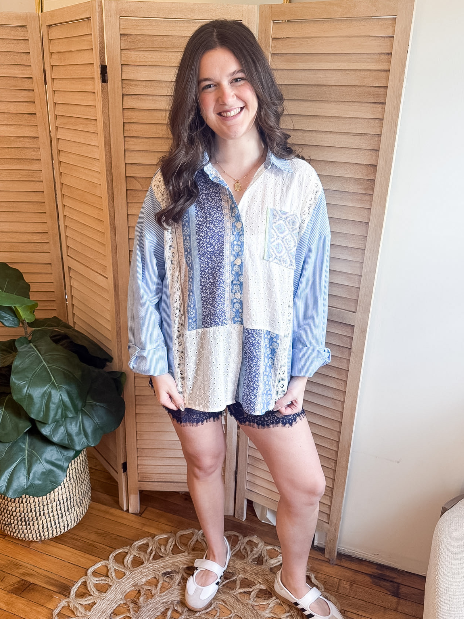 Stevie Mixed Media Button Up - The Collective Rose