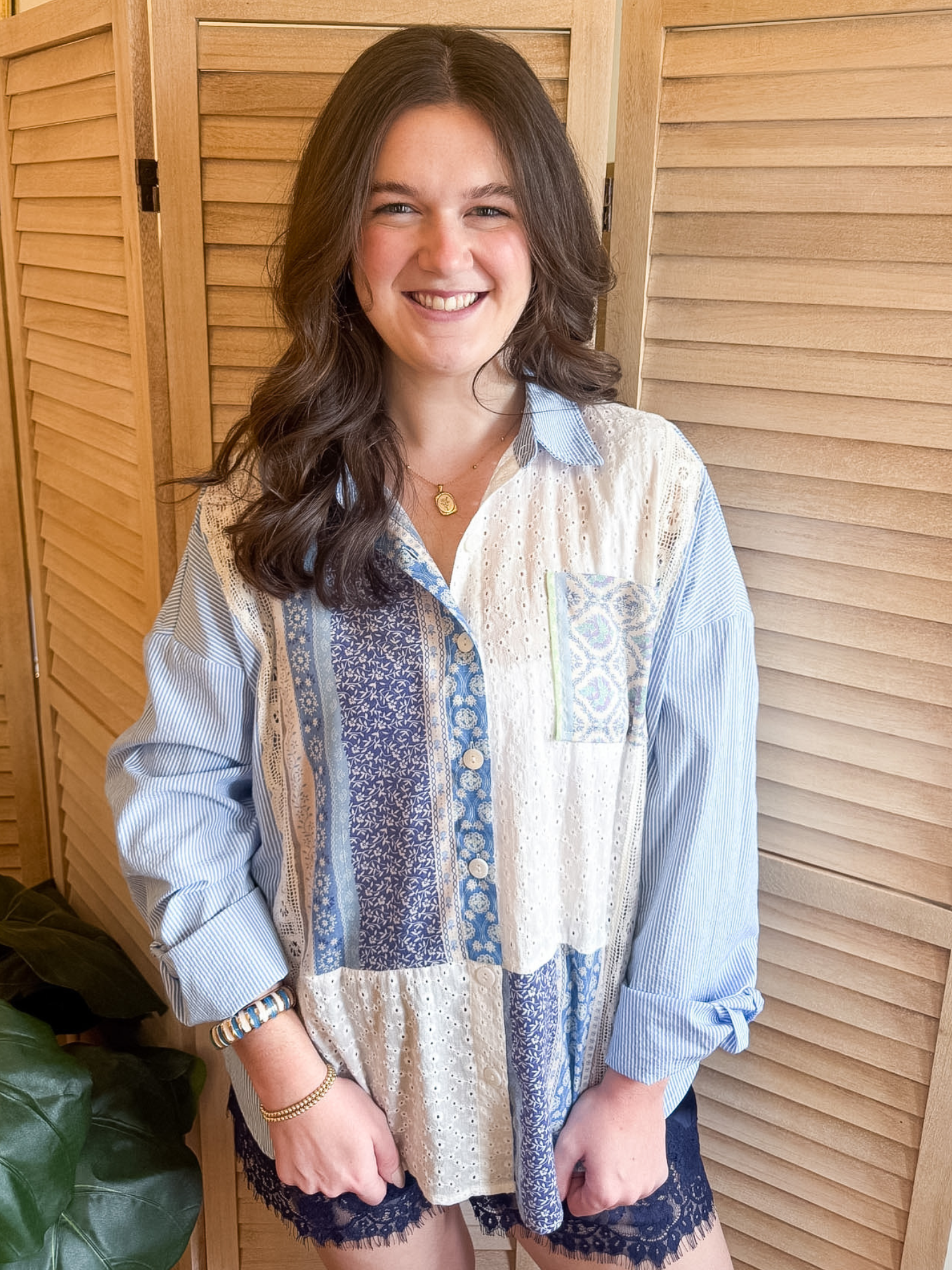 Stevie Mixed Media Button Up - The Collective Rose