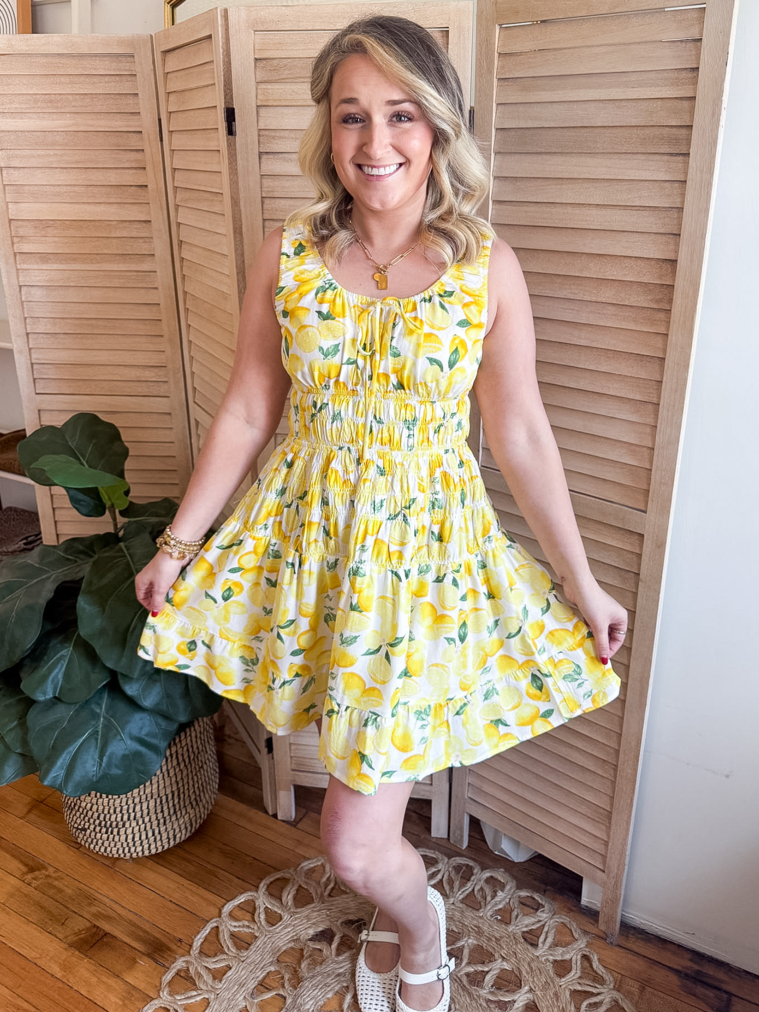 Lemon Smocked Waist Mini Dress - The Collective Rose