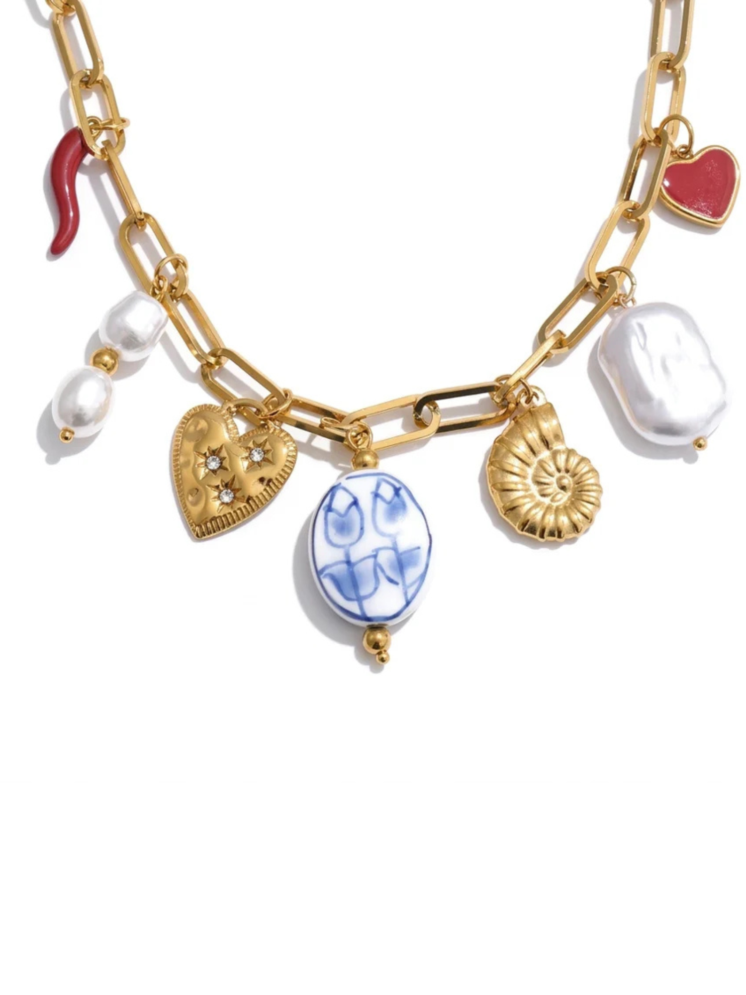 Pearl + Ceramic Charm Necklace - The Collective Rose