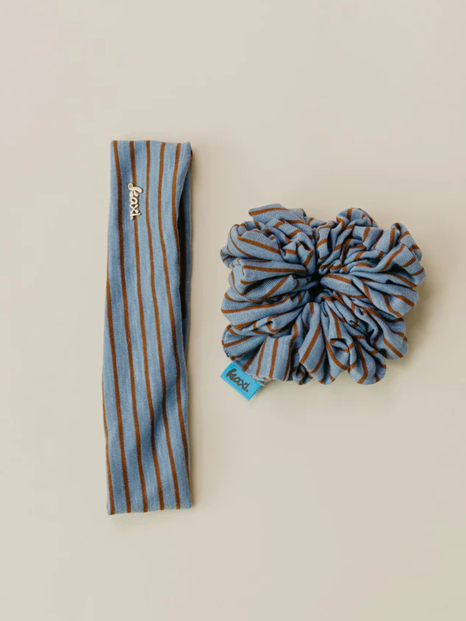 Striped Oversized Scrunchie + Headband Bundle - Blue - The Collective Rose