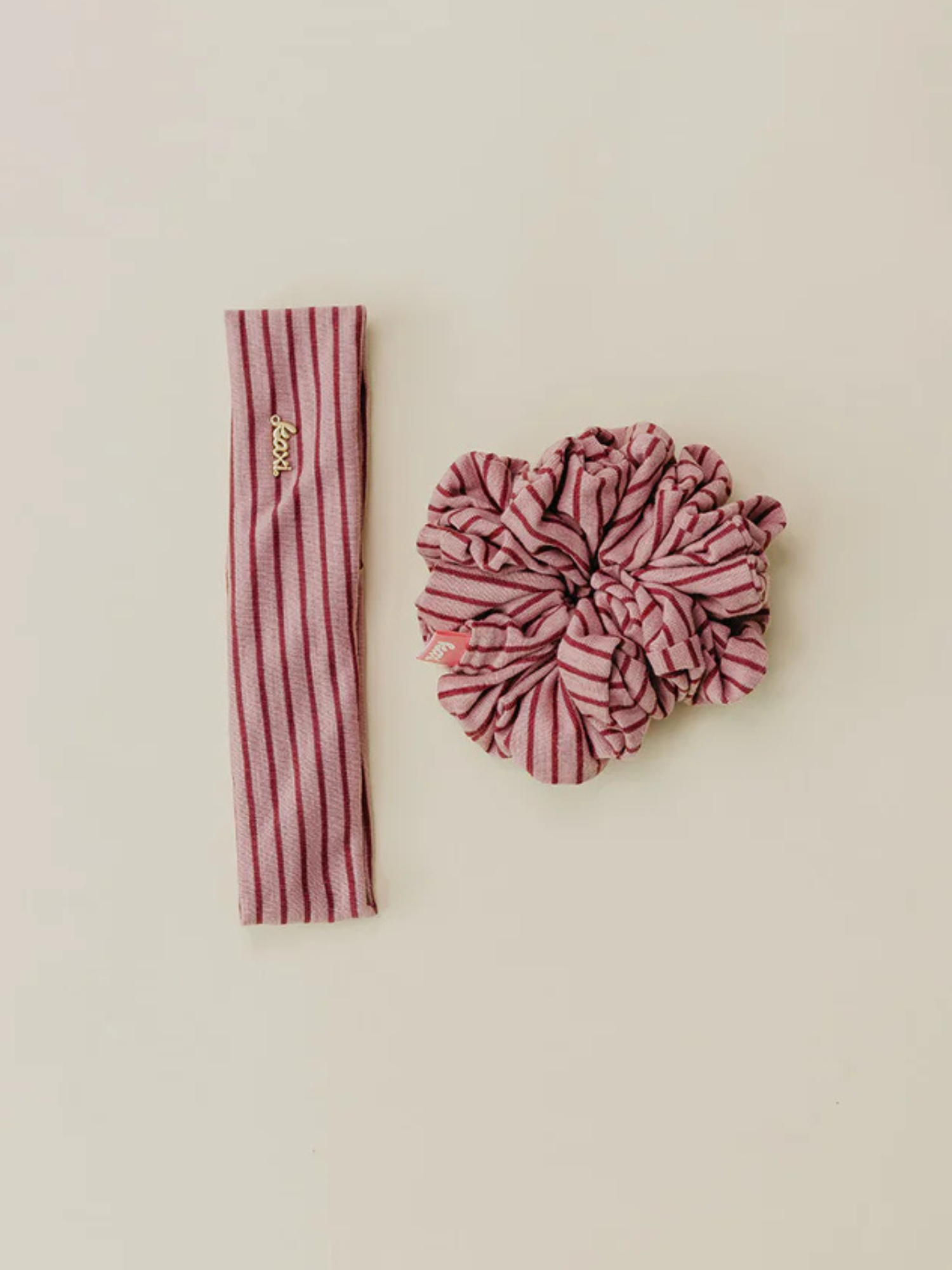Striped Oversized Scrunchie + Headband Bundle - Pink - The Collective Rose