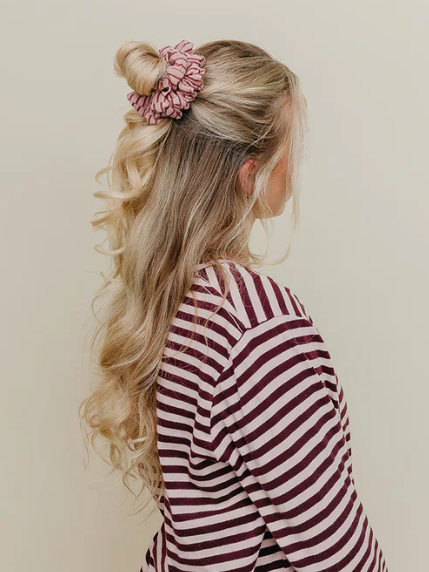 Striped Oversized Scrunchie + Headband Bundle - Pink - The Collective Rose