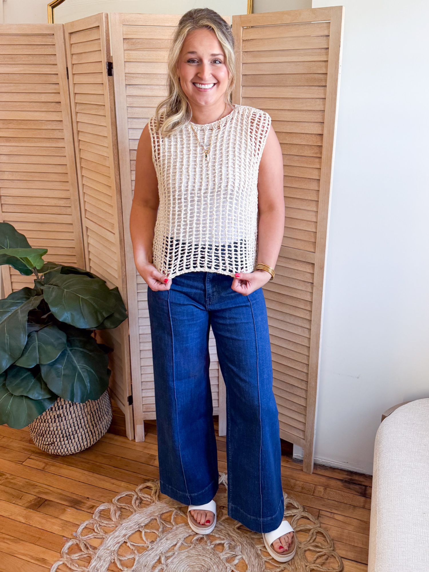 Hollis Chunky Open Knit Sweater Vest - Sand - The Collective Rose