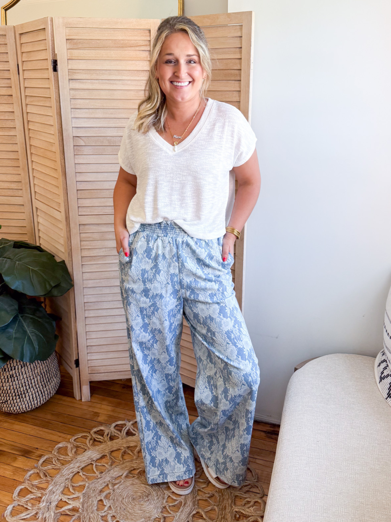 Simone Floral Print Denim Pants - The Collective Rose