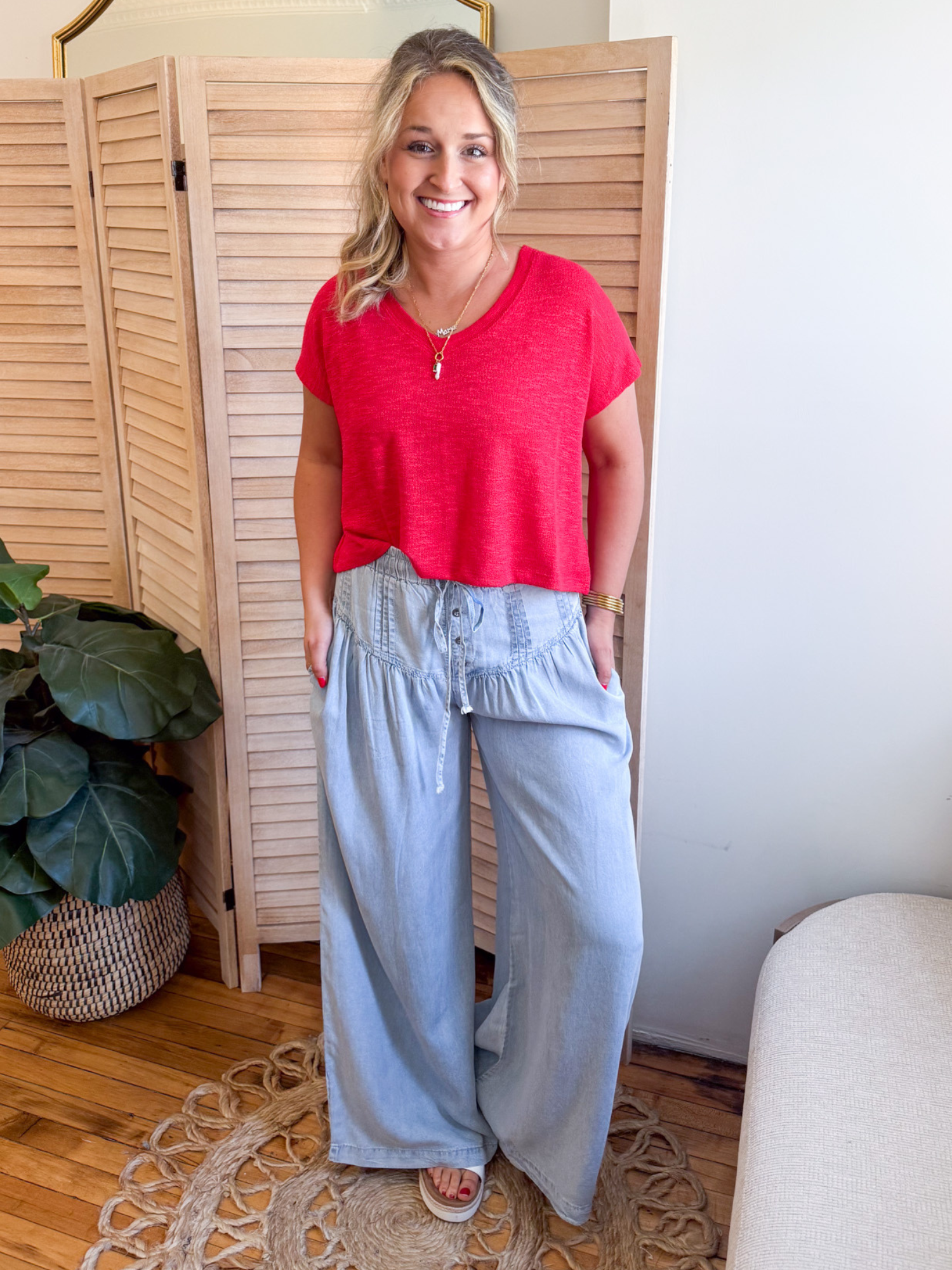 Blakely Pleated Wide Leg Tencel Pants - The Collective Rose