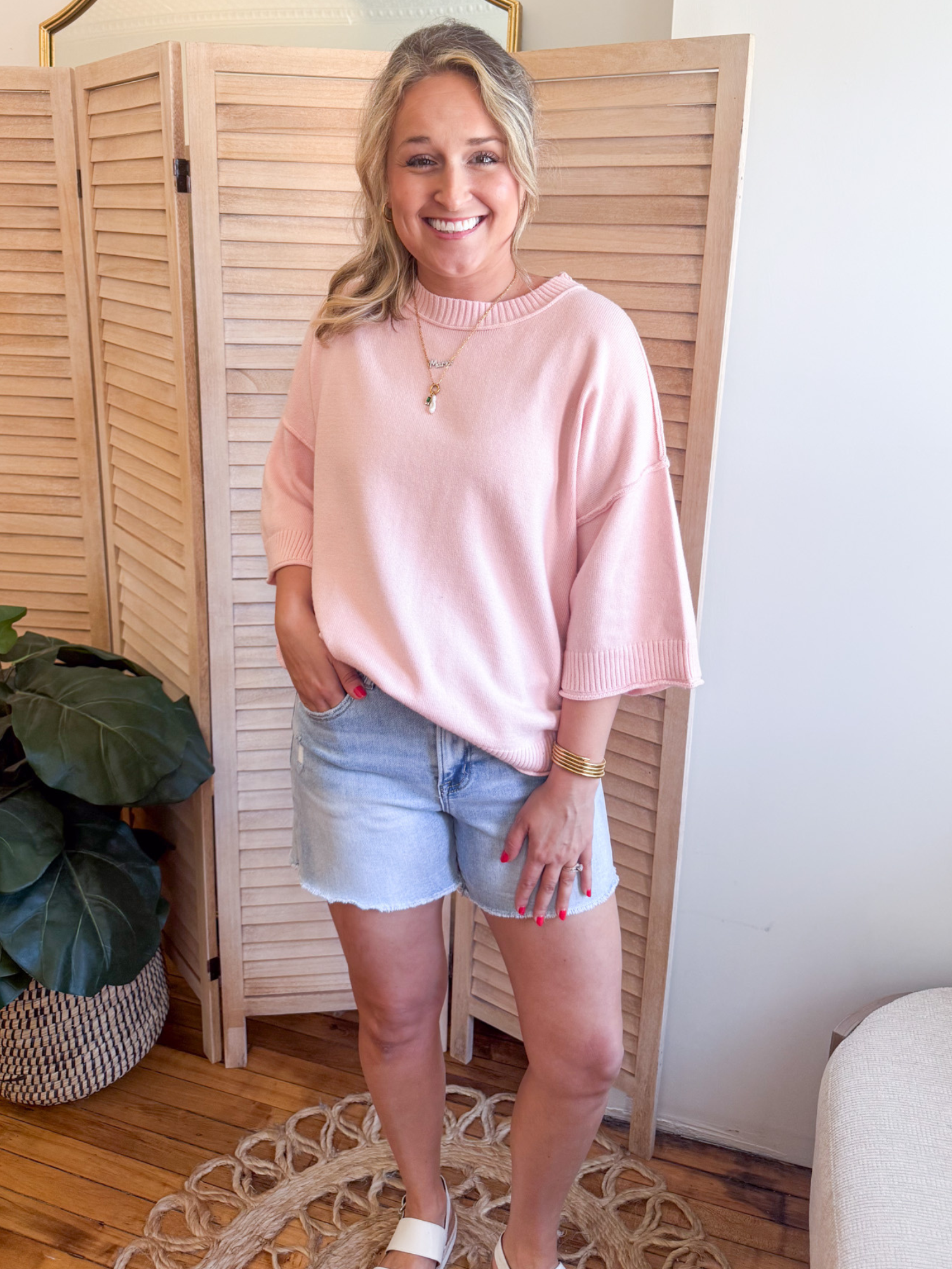 Noa Short Sleeve Sweater - Dusty Rose - The Collective Rose