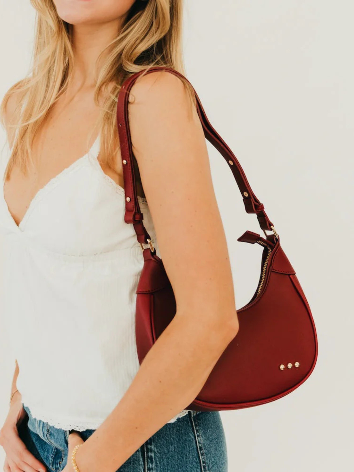 Celeste Crescent Shoulder Bag - Burgundy - The Collective Rose