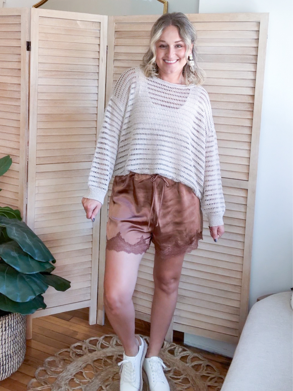 Aida Open Knit Stripe Sweater Top - Stone - The Collective Rose