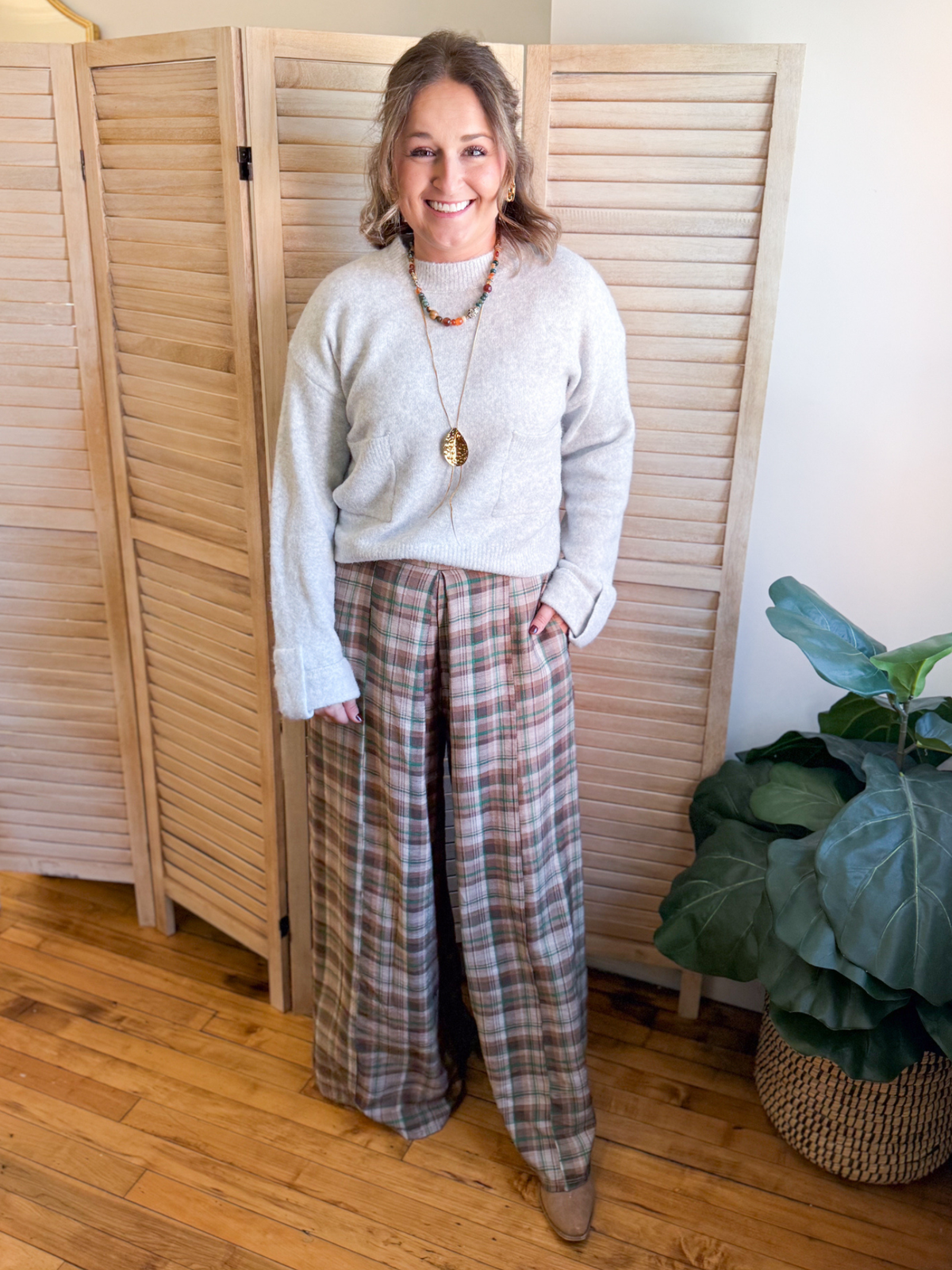 Dena Plaid Wide Leg Pants - The Collective Rose