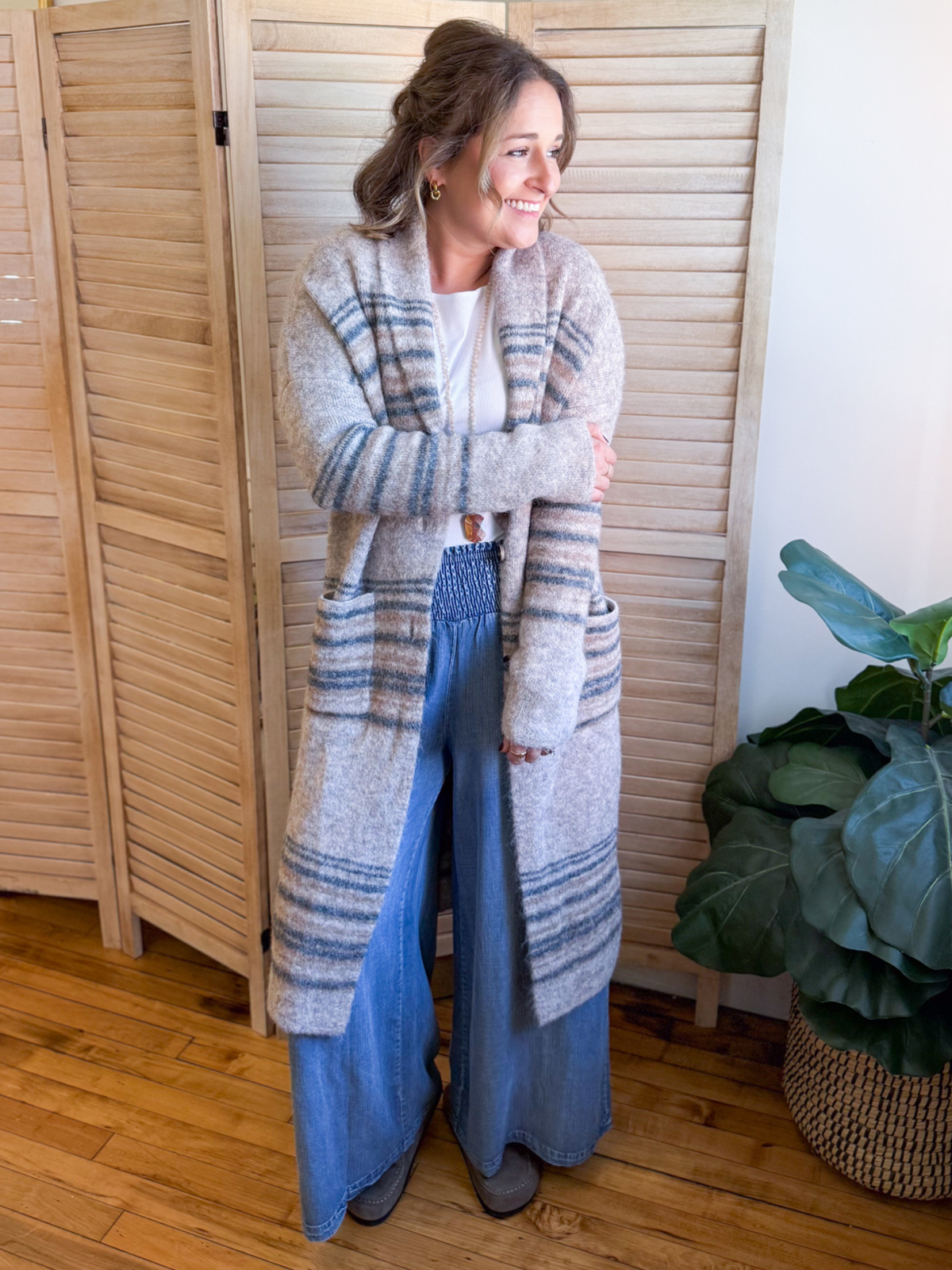 Quinn Longline Striped Cardigan - The Collective Rose