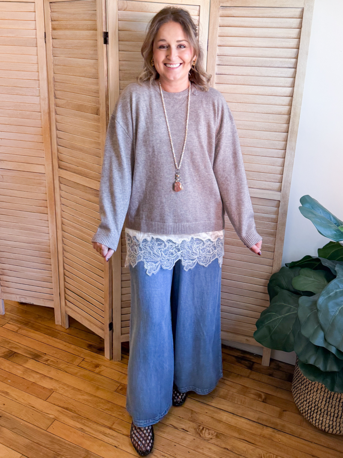 Breanne Lace Trim Sweater - The Collective Rose