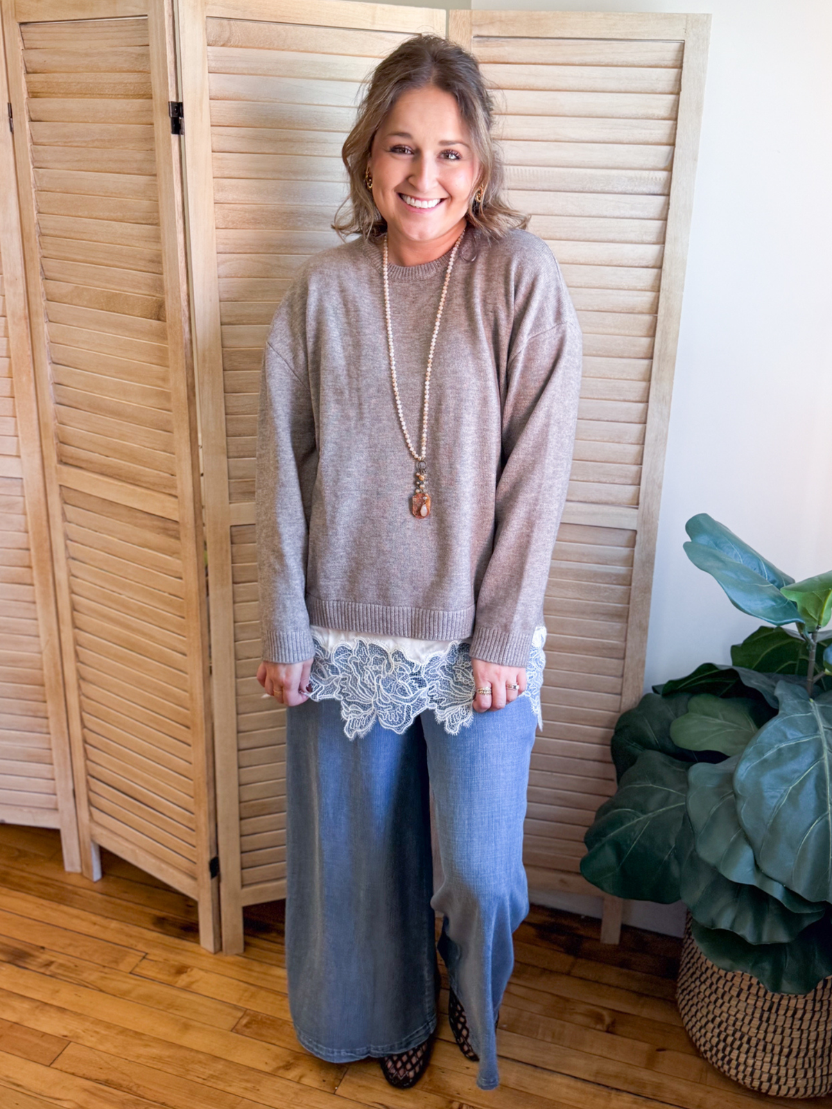 Breanne Lace Trim Sweater - The Collective Rose