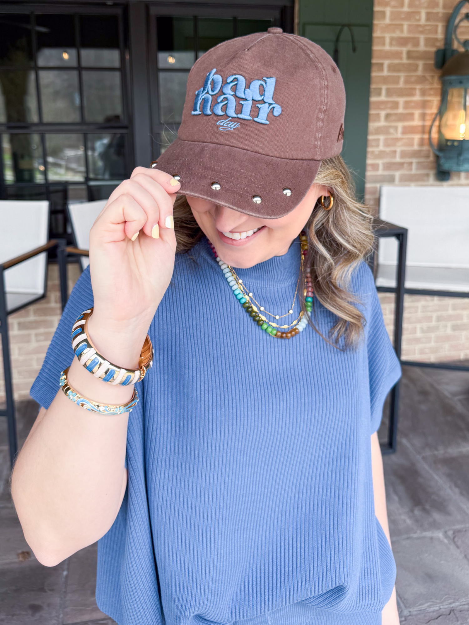 Bad Hair Day Studded Baseball Hat - The Collective Rose