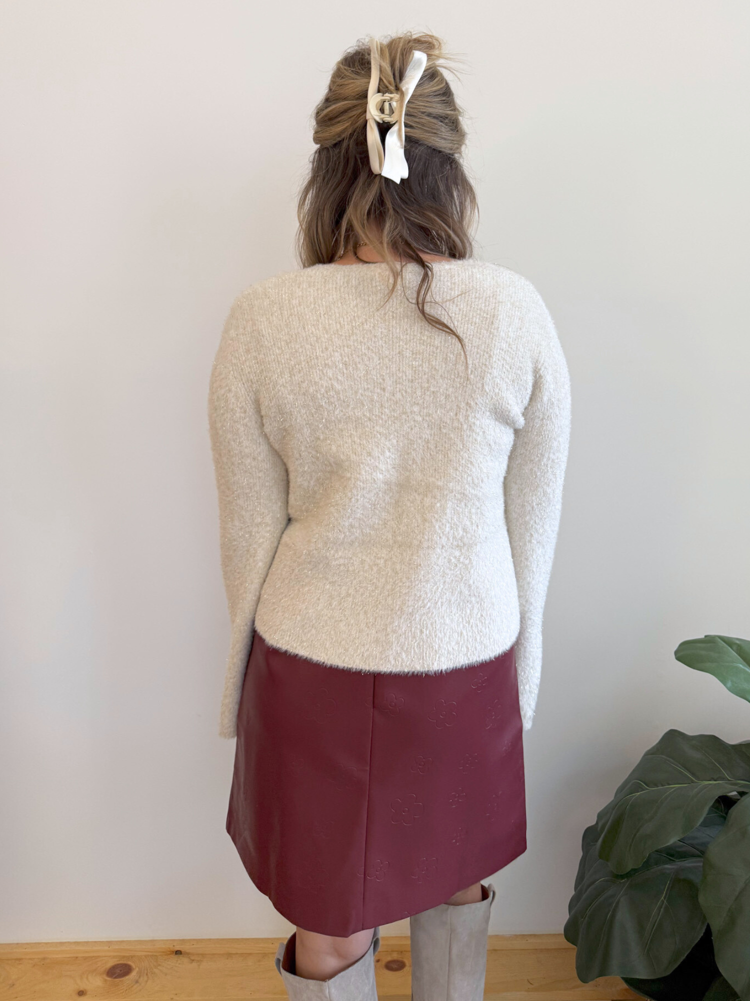 Alix Metallic Eyelash Sweater - Collective Rose